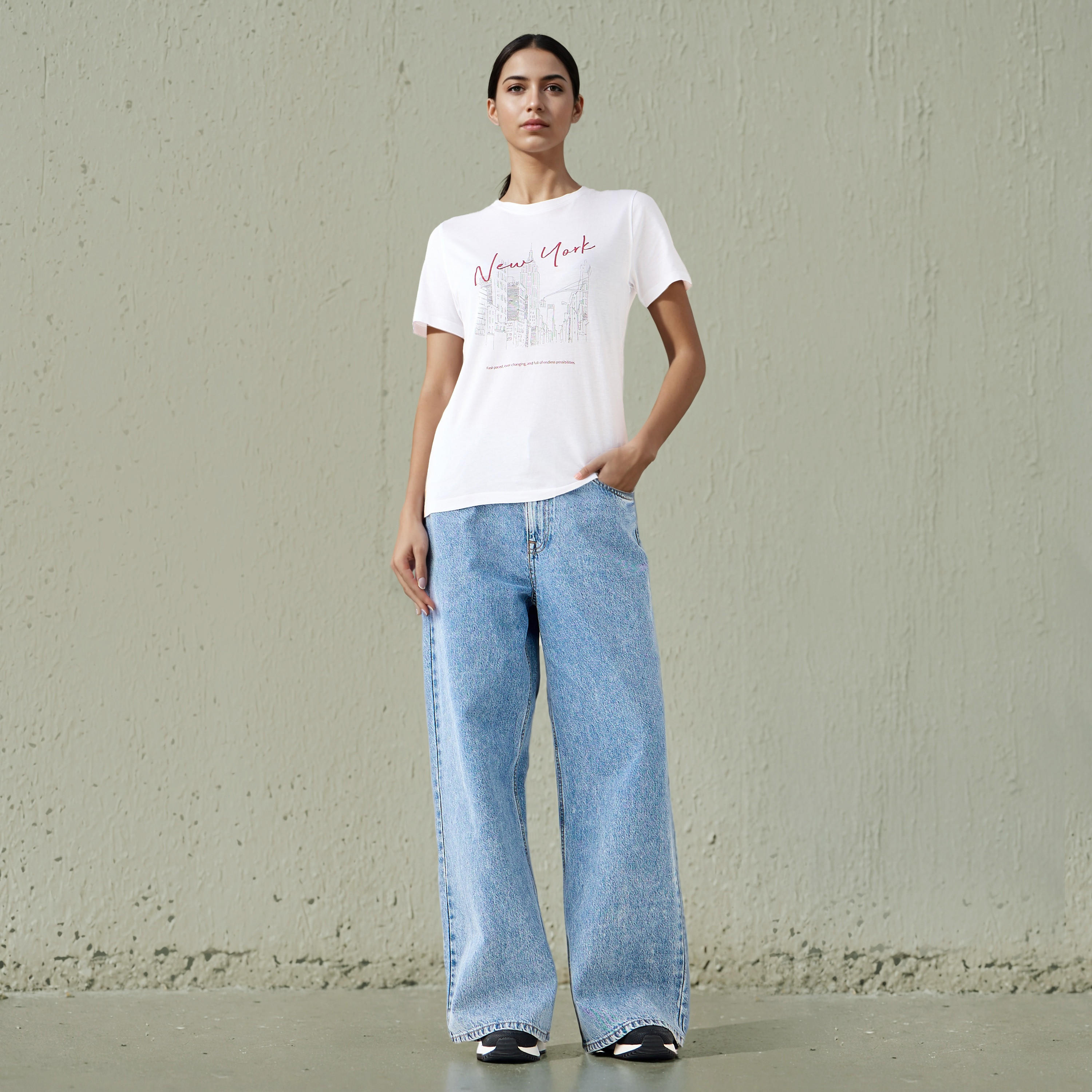 Regular Fit T-shirt with New York Print Cotton-women-clothing-tshirts-image-2