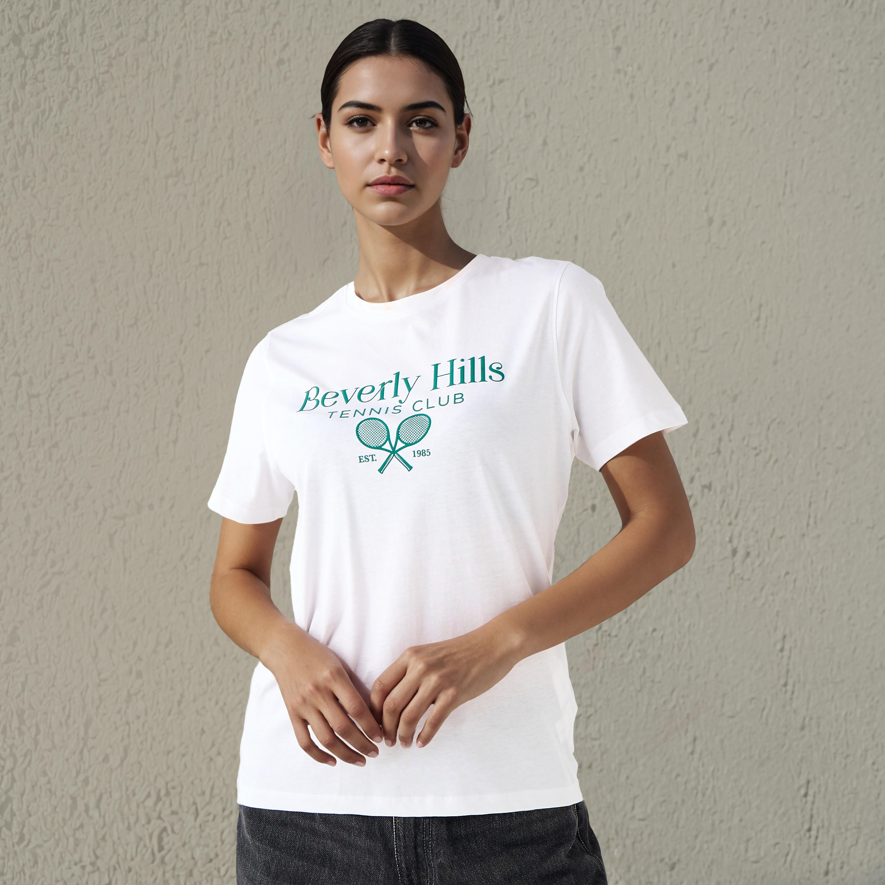 تيشيرت قطن بقصة عادية وطبعات بيرفلي هيلز فرسيتي-women-clothing-tshirts-image-1