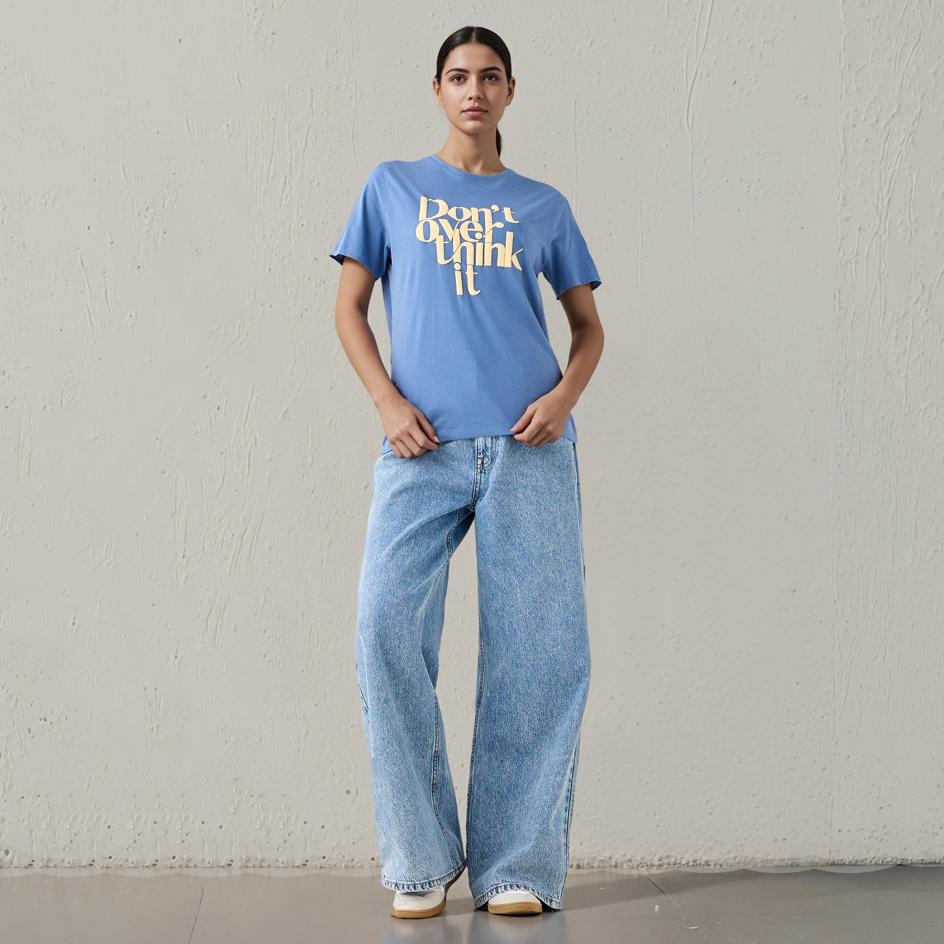T-shirt Regular Fit with Slogan Print Cotton-women-clothing-tshirts-image-2
