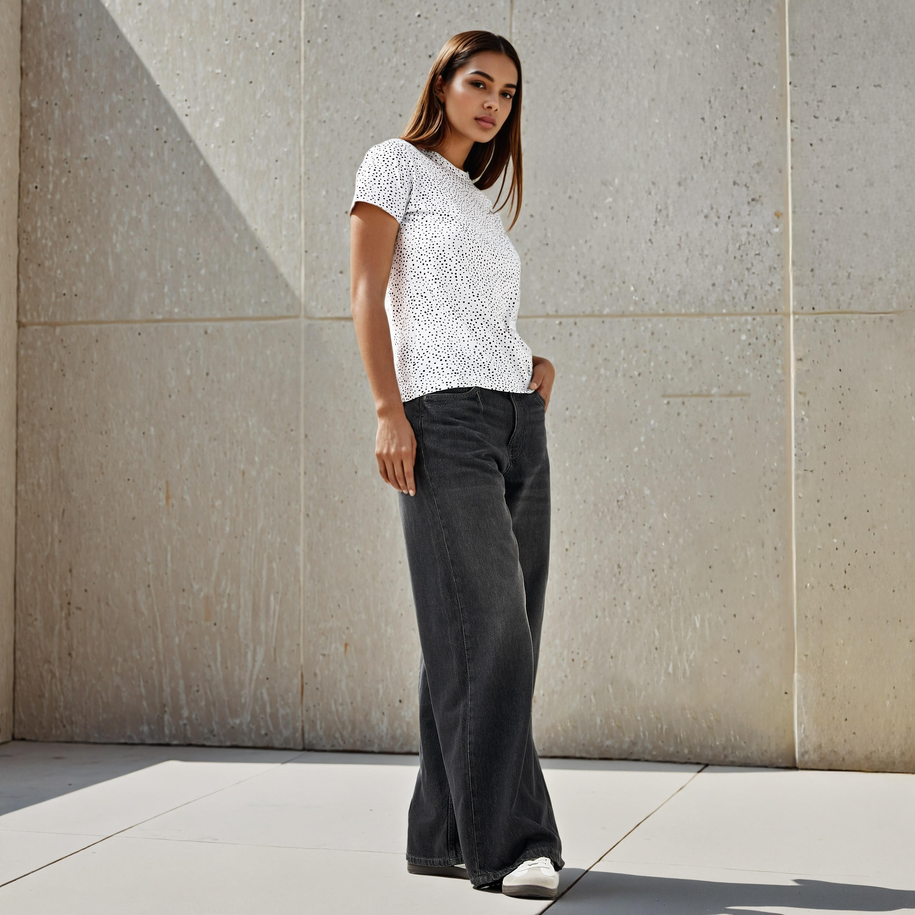 T-shirt Slim Fit with Polka Dot Print-women-clothing-tshirts-image-2