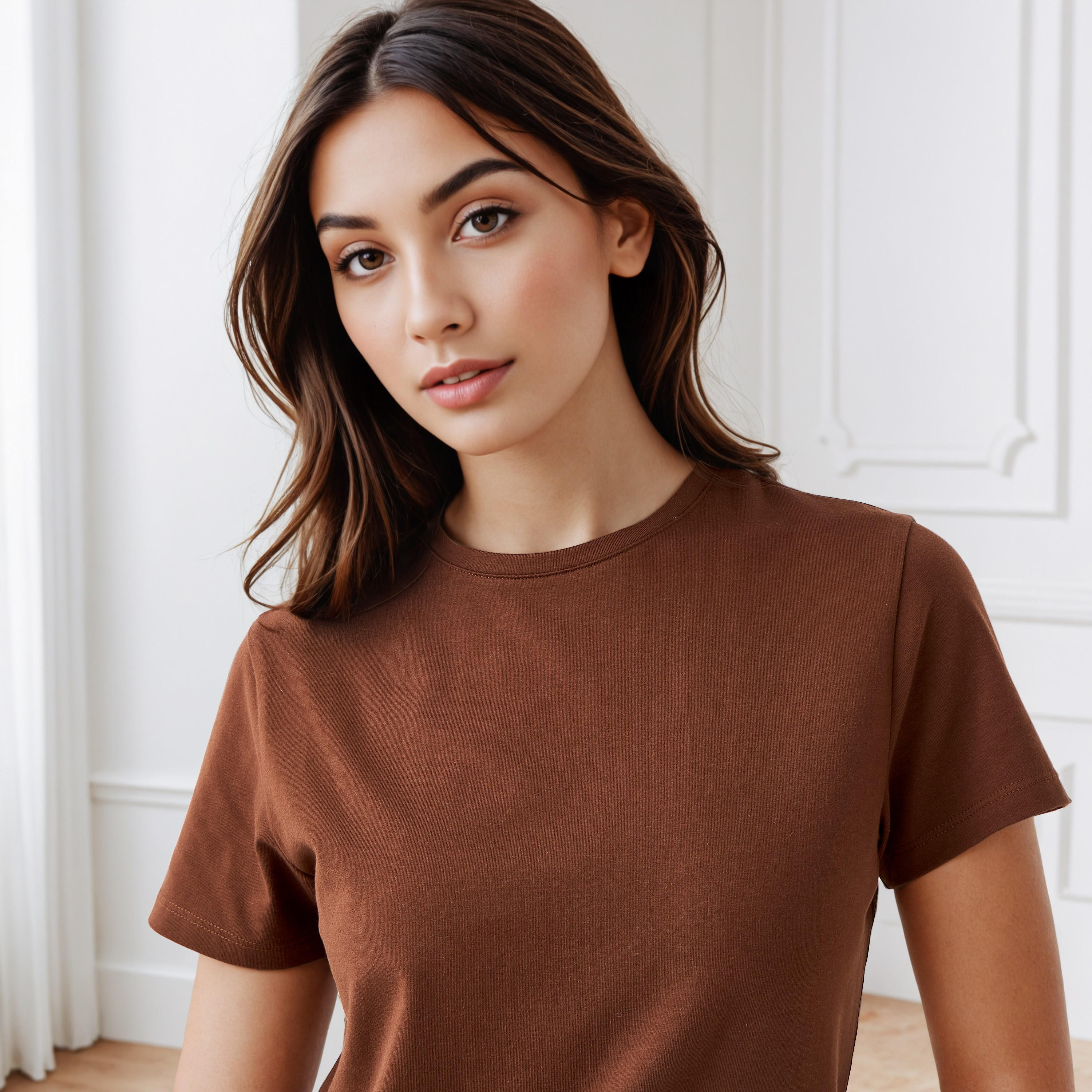 تيشيرت بقصة سليم وياقة ضيقة-women-clothing-tshirts-image-2