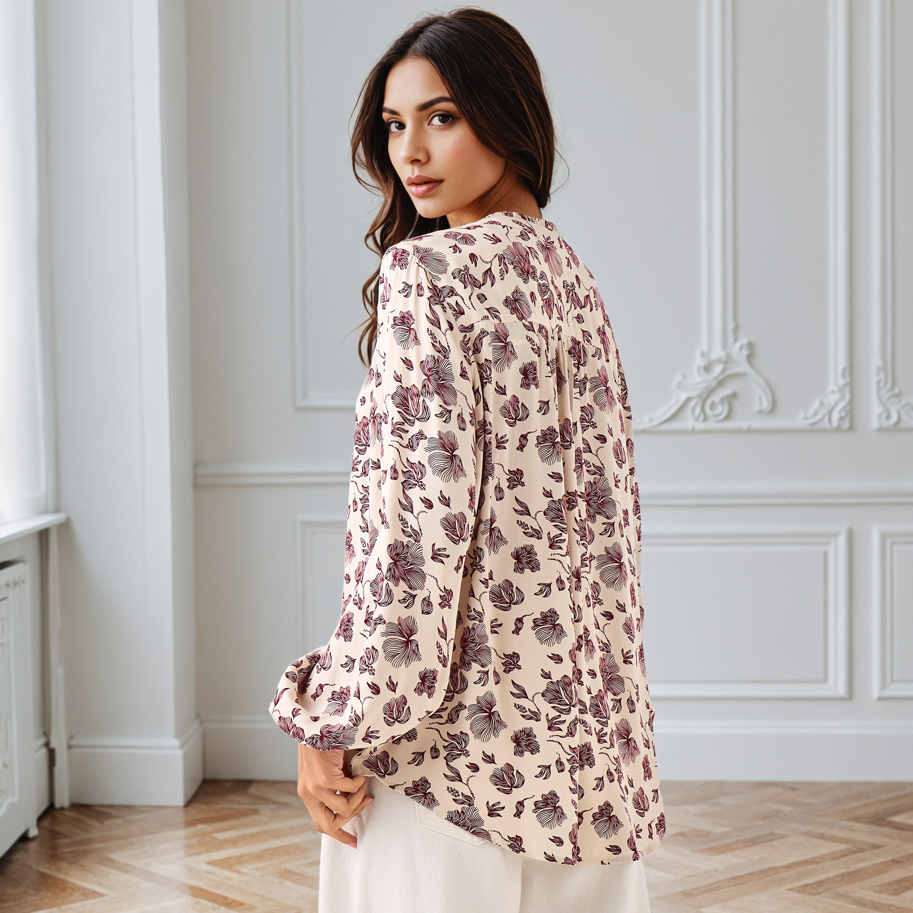 Regular Fit Viscose Top with All-Over Print-women-clothing-shirtsandblouses-blouses-image-3