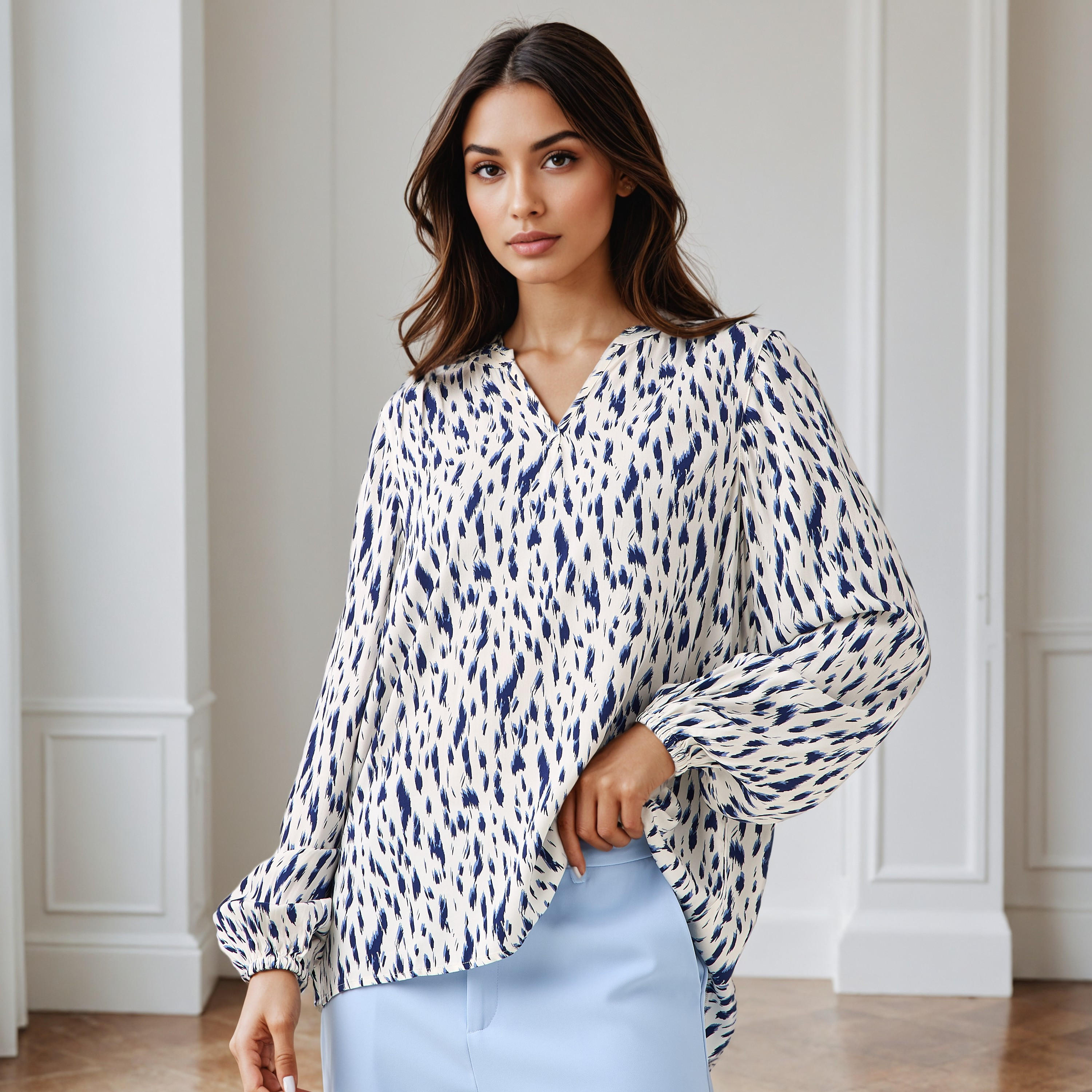 Regular Fit Viscose Top with All-Over Print-women-clothing-shirtsandblouses-blouses-image-1