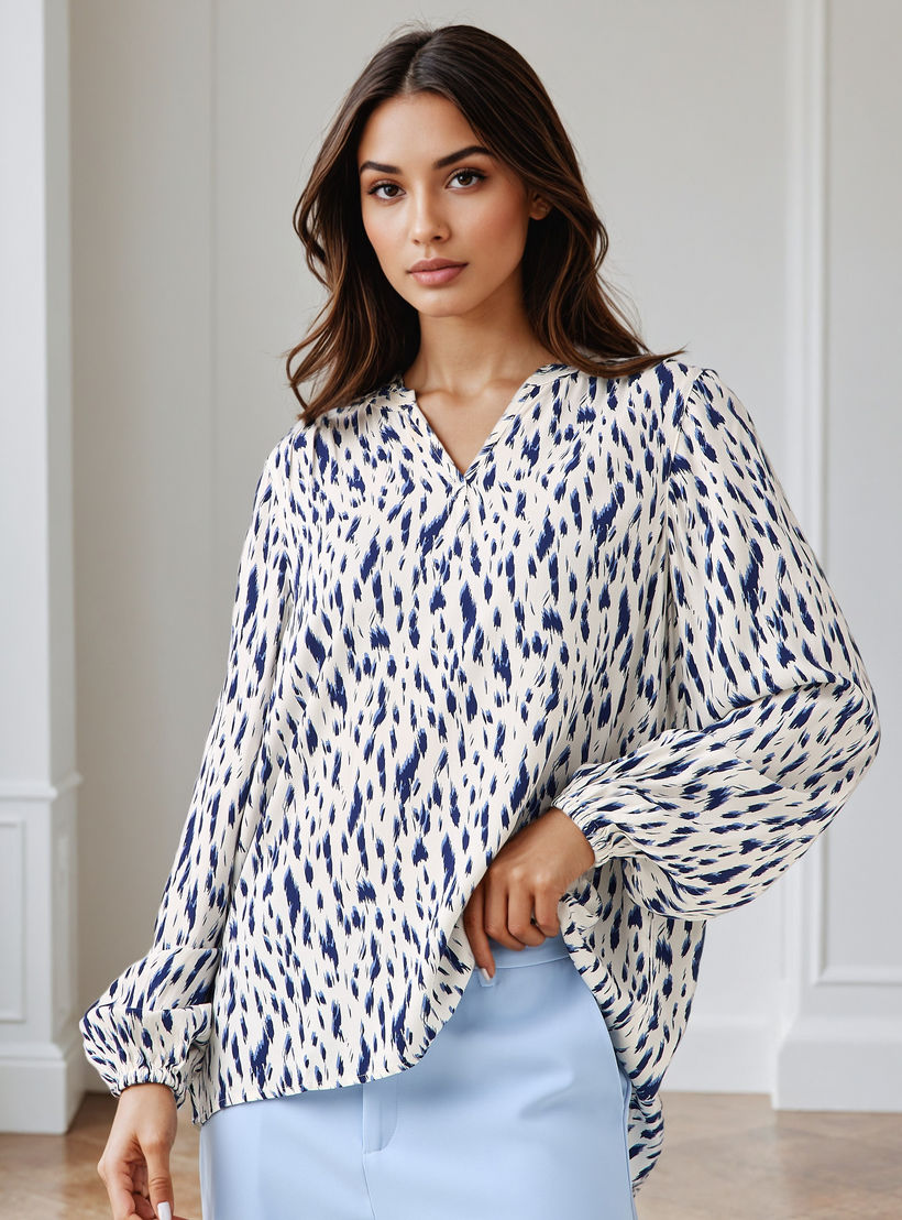 Regular Fit Viscose Top with All-Over Print-women-clothing-shirtsandblouses-blouses-image-1