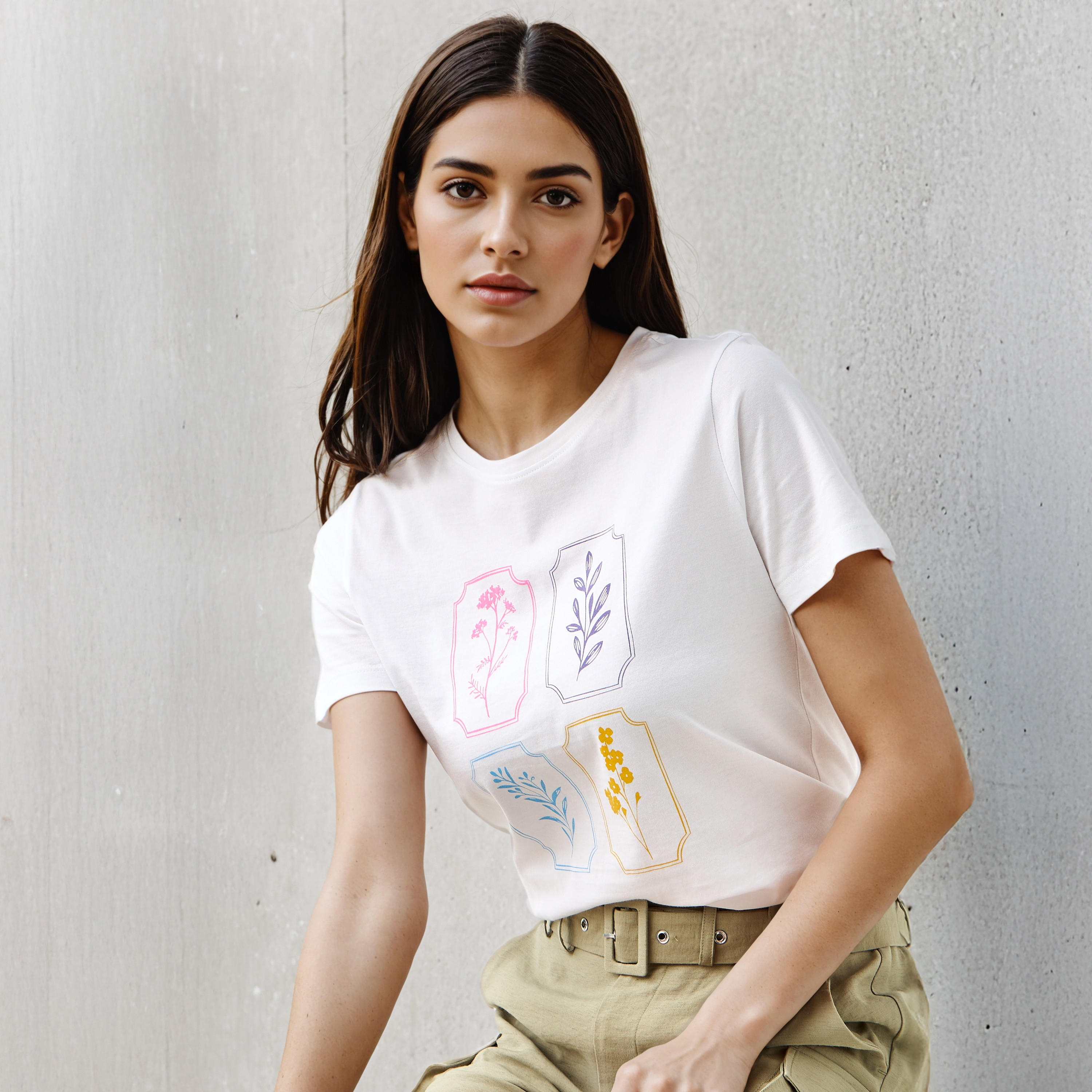 Sketch Art Print T-shirt with Crew Neck-women-clothing-tshirts-image-1
