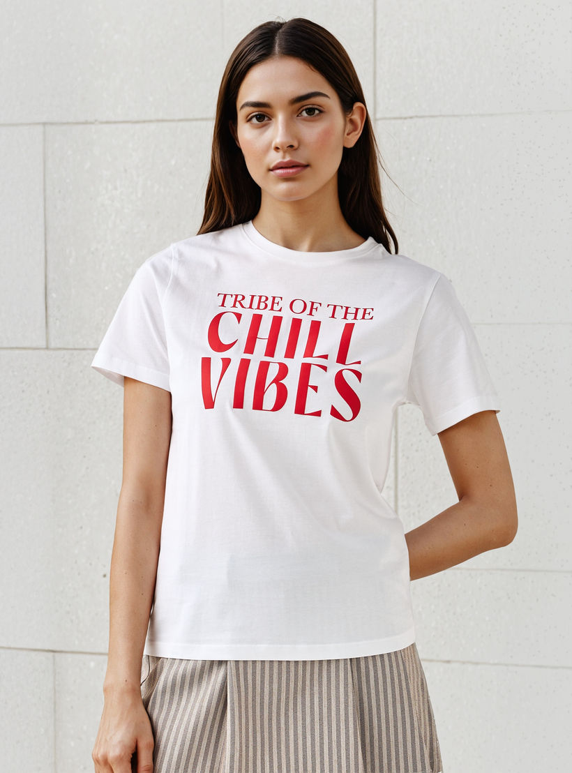Slogan Print T-shirt with Crew Neck-women-clothing-tshirts-image-1