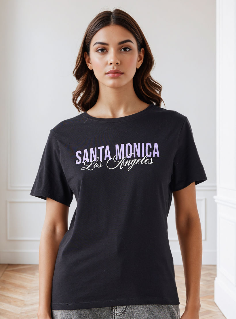 Typographic Print Crew Neck T-shirt-women-clothing-tshirts-image-1