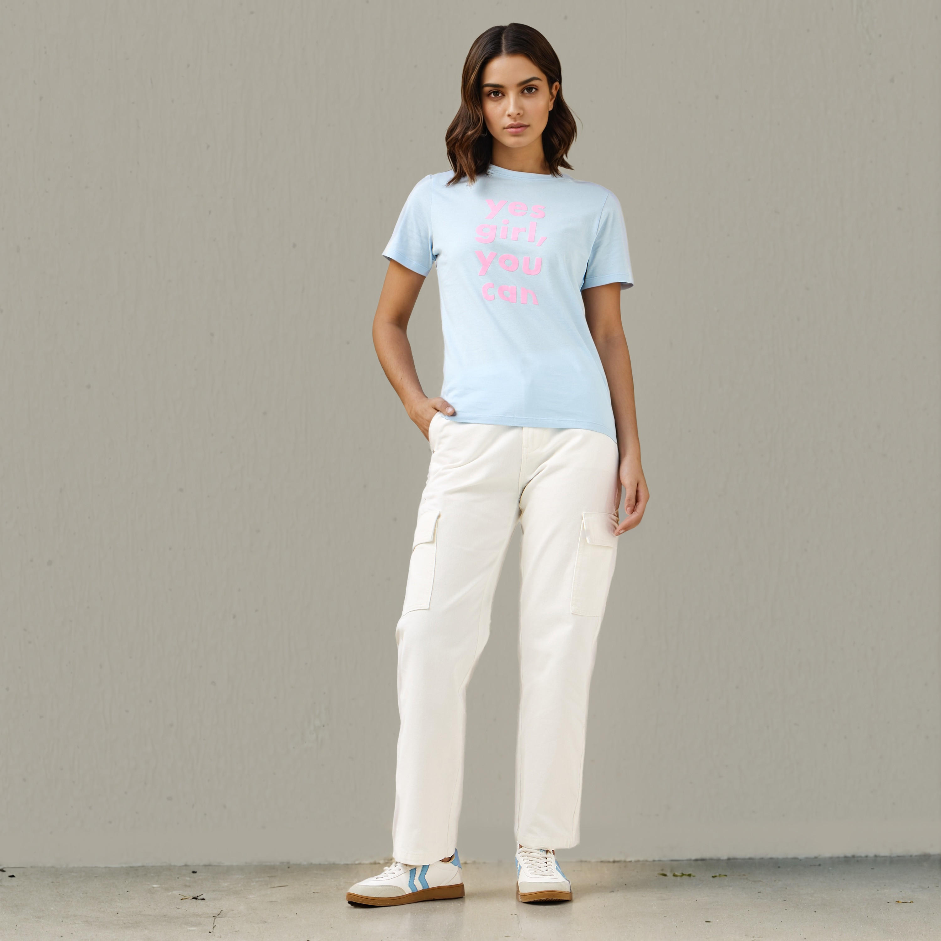 Slogan Print T-shirt with Crew Neck-women-clothing-tshirts-image-2