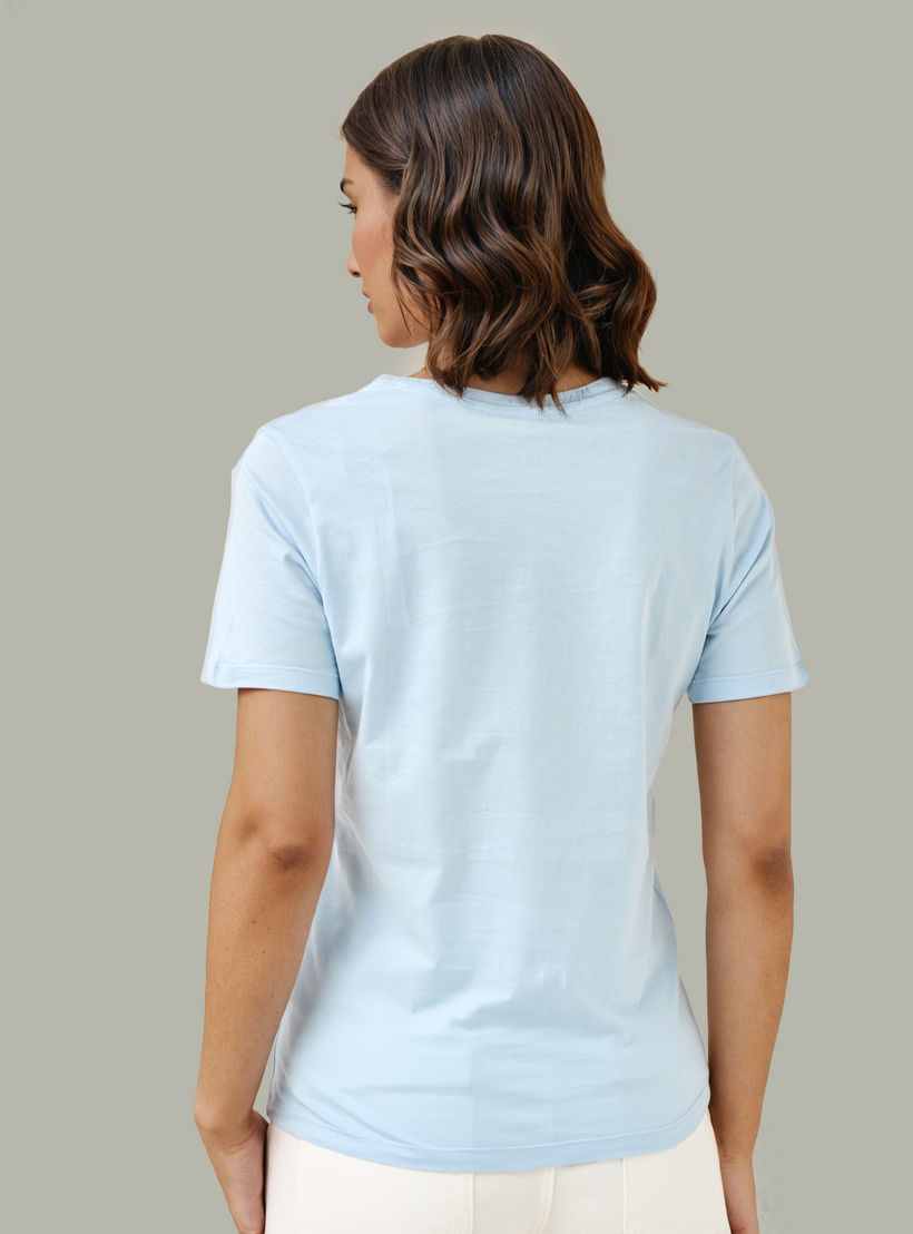 Slogan Print T-shirt with Crew Neck-women-clothing-tshirts-image-3