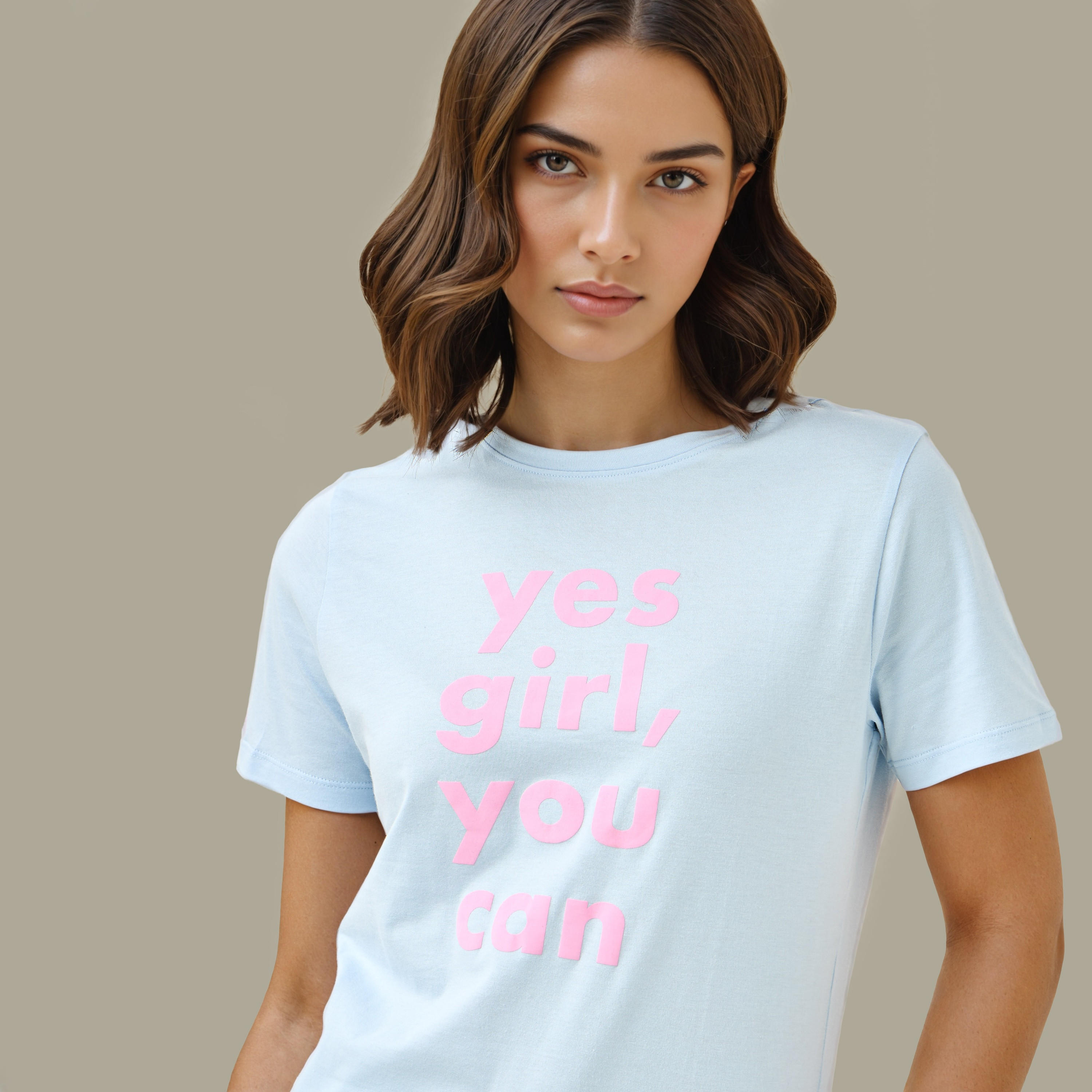 Slogan Print T-shirt with Crew Neck-women-clothing-tshirts-image-4