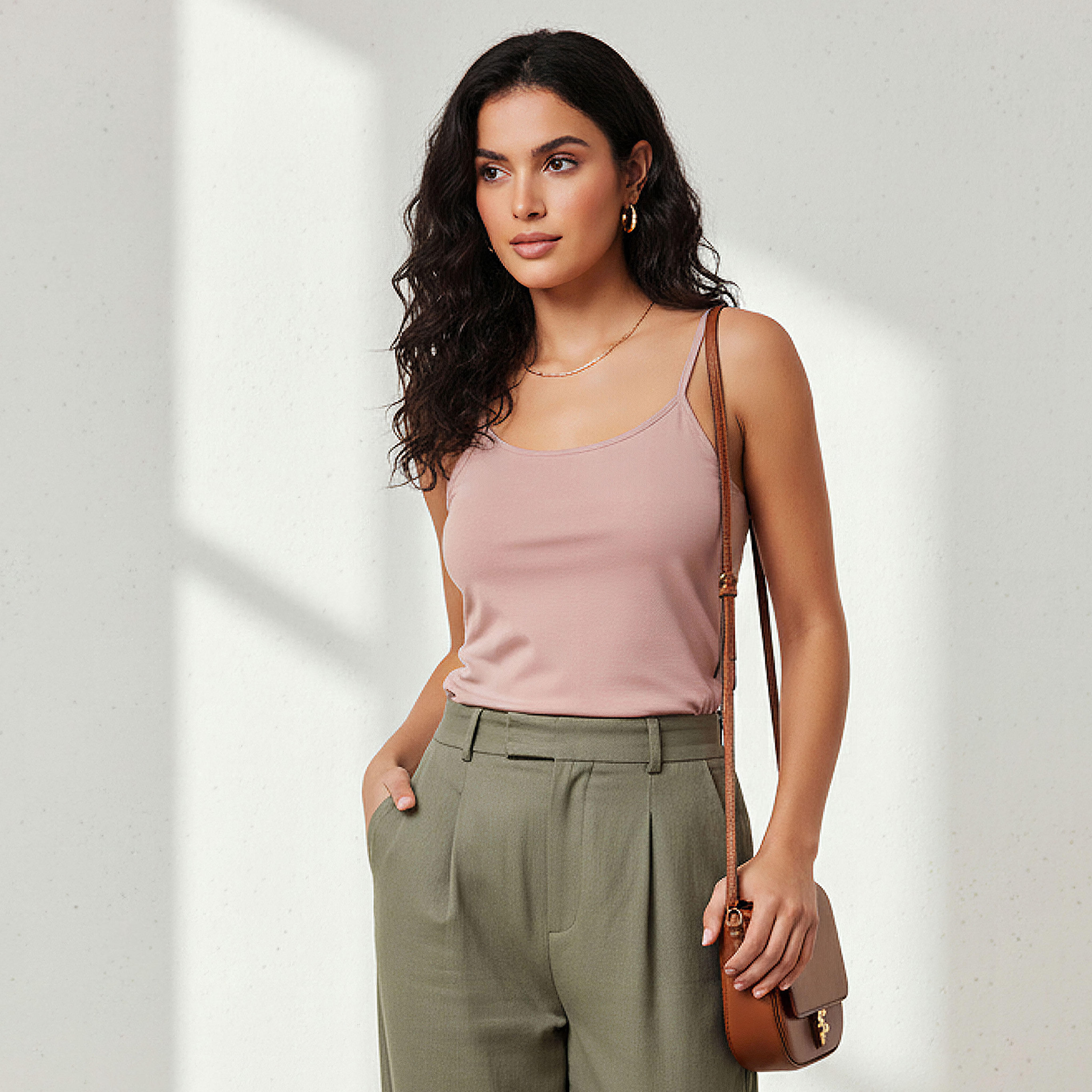 Slim Fit Camisole with Spaghetti Straps Cotton Blend-women-clothing-tshirts-image-1