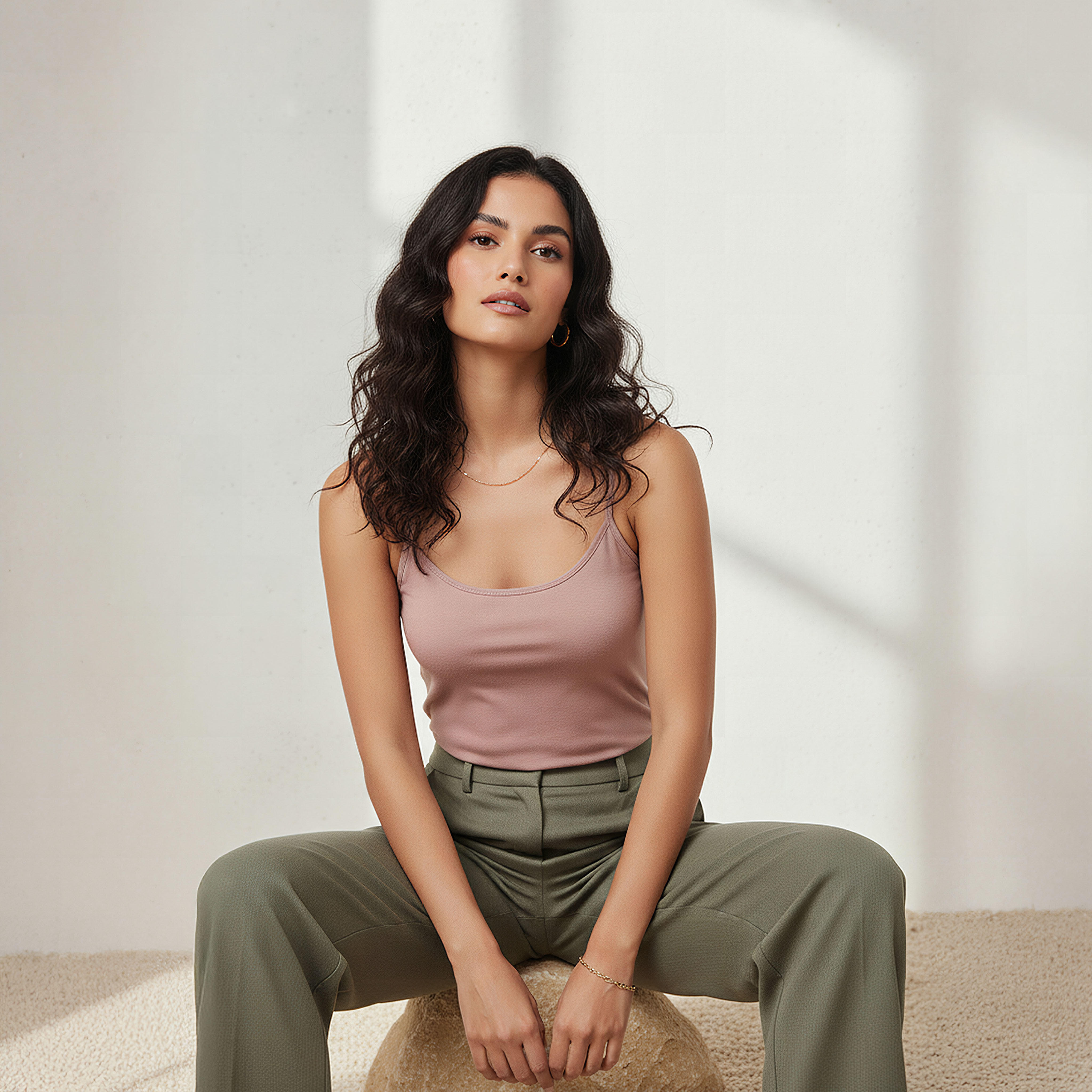 Slim Fit Camisole with Spaghetti Straps Cotton Blend-women-clothing-tshirts-image-5