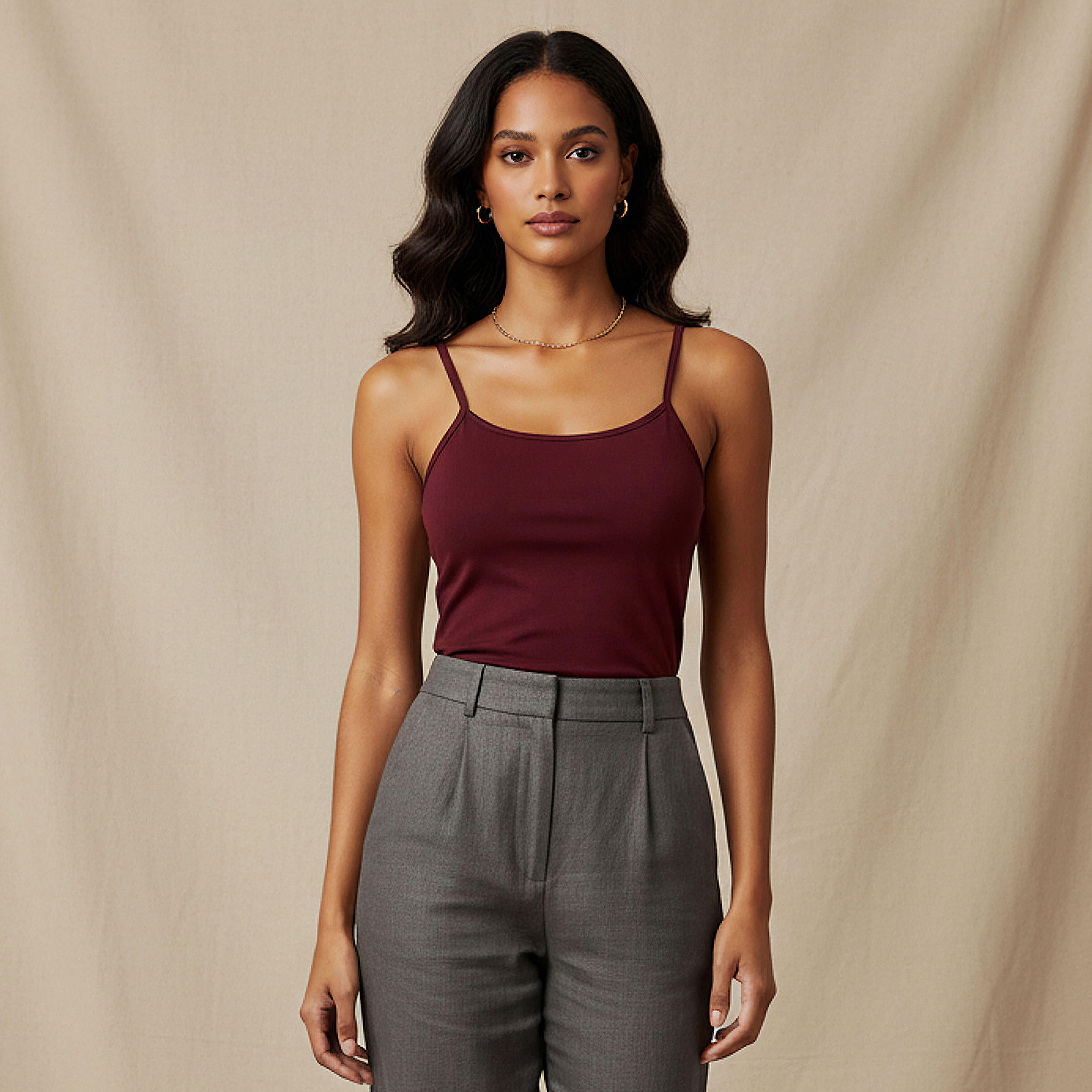 Slim Fit Camisole with Spaghetti Straps Cotton Blend-women-clothing-tshirts-image-1