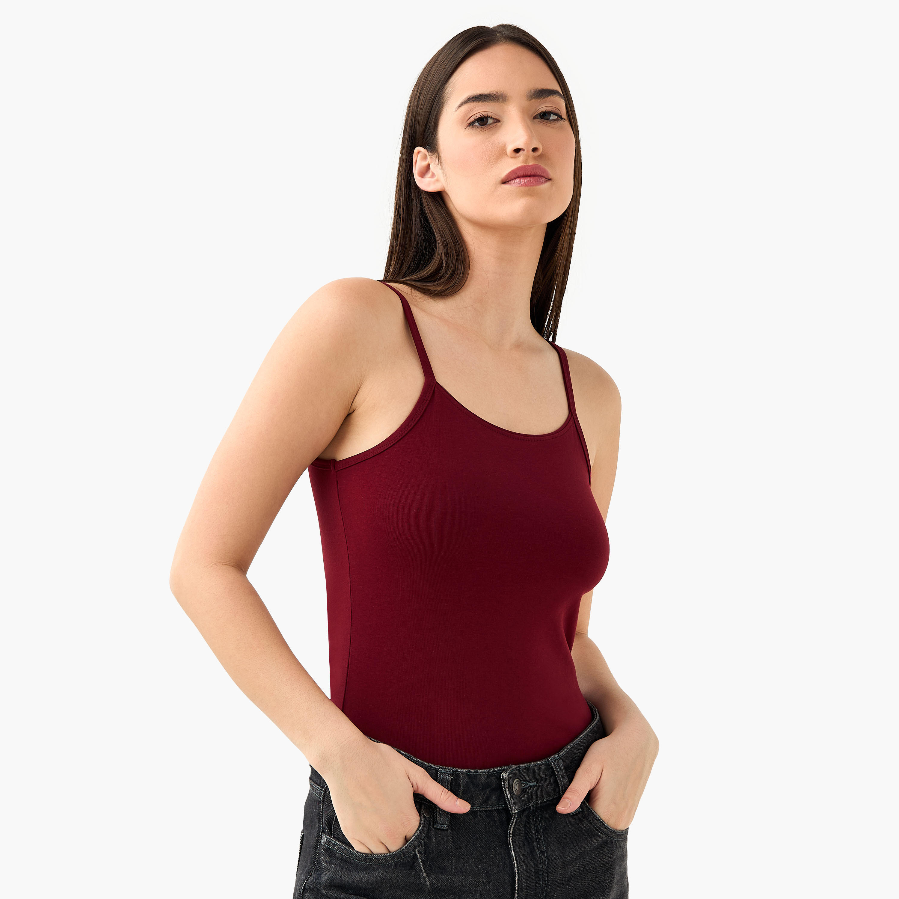 Slim Fit Camisole with Spaghetti Straps Cotton Blend-women-clothing-tshirts-image-6