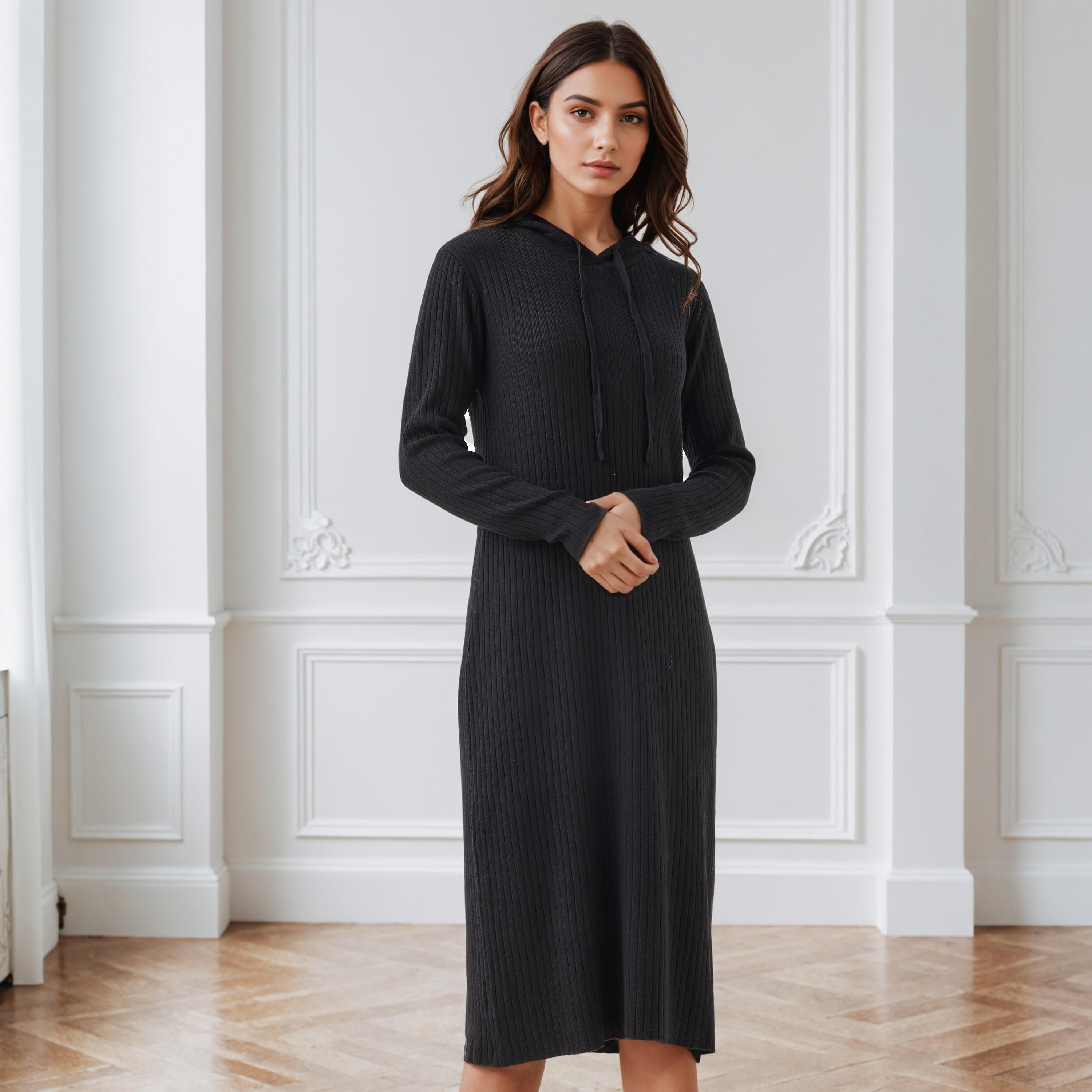 A-line Midi Dress with Hood-women-clothing-dresses-image-1