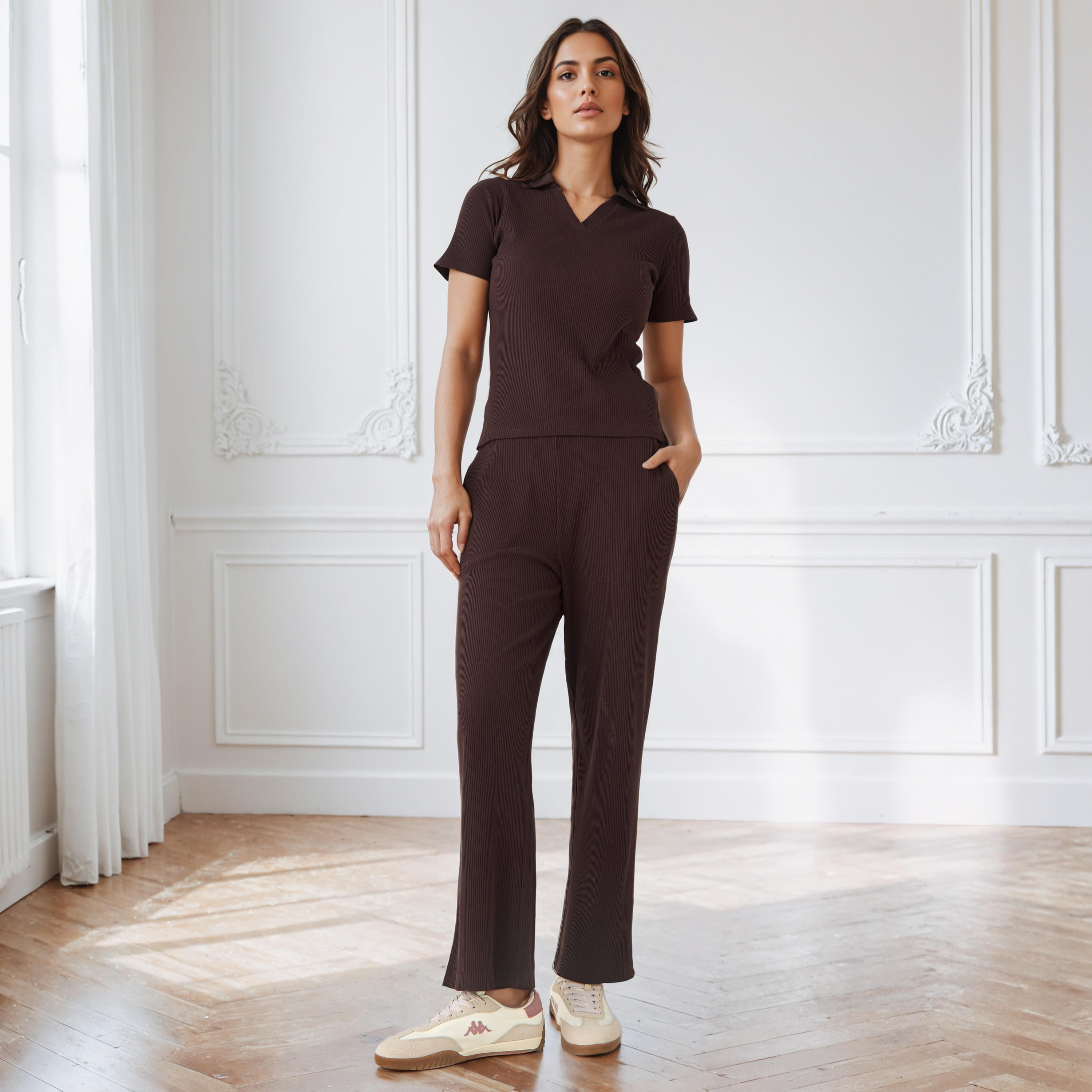 Ribbed Wide Leg Flexi Waist Pants with Pockets-women-clothing-bottoms-trousers-image-2