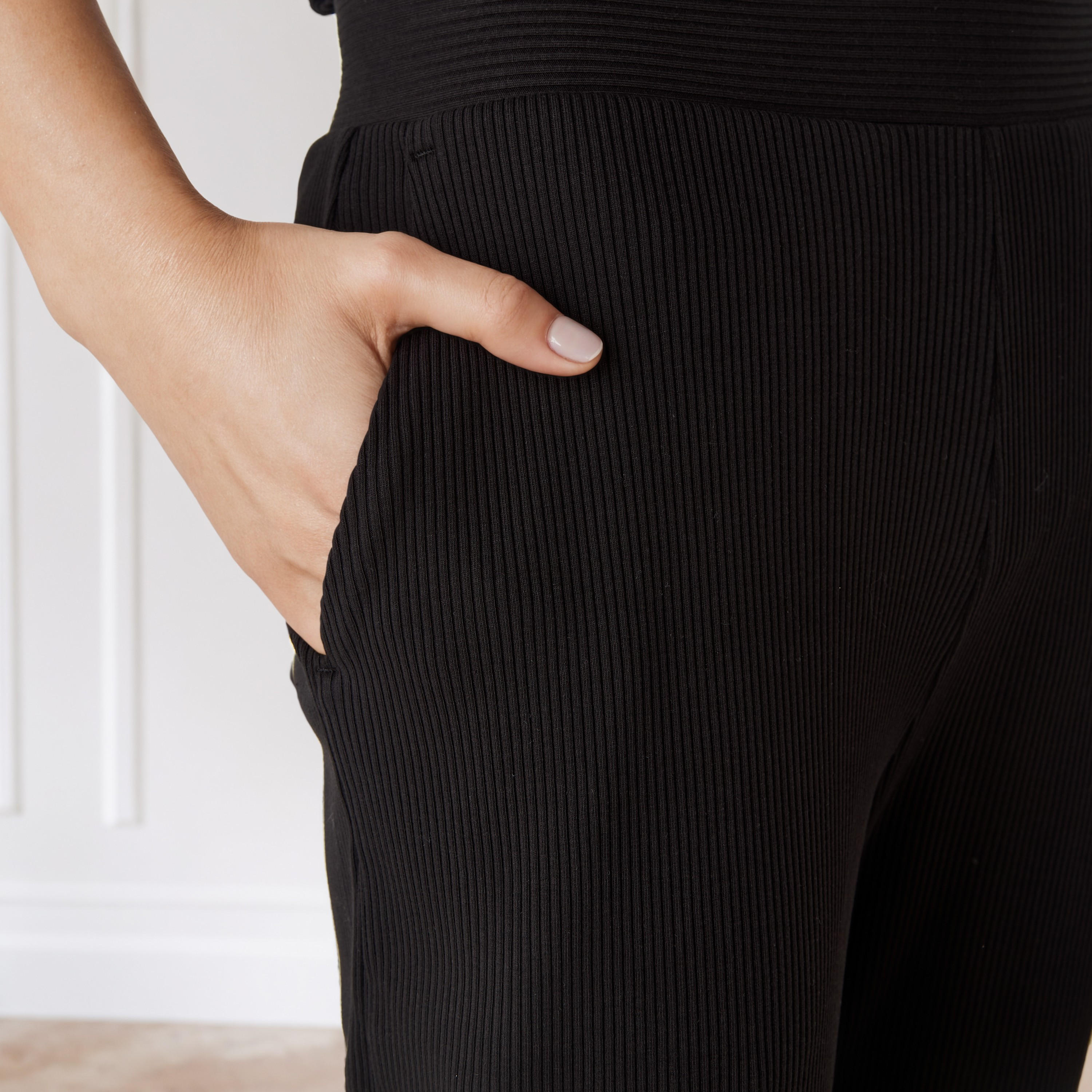 Ribbed Wide Leg Flexi Waist Pants with Pockets-women-clothing-bottoms-trousers-image-4