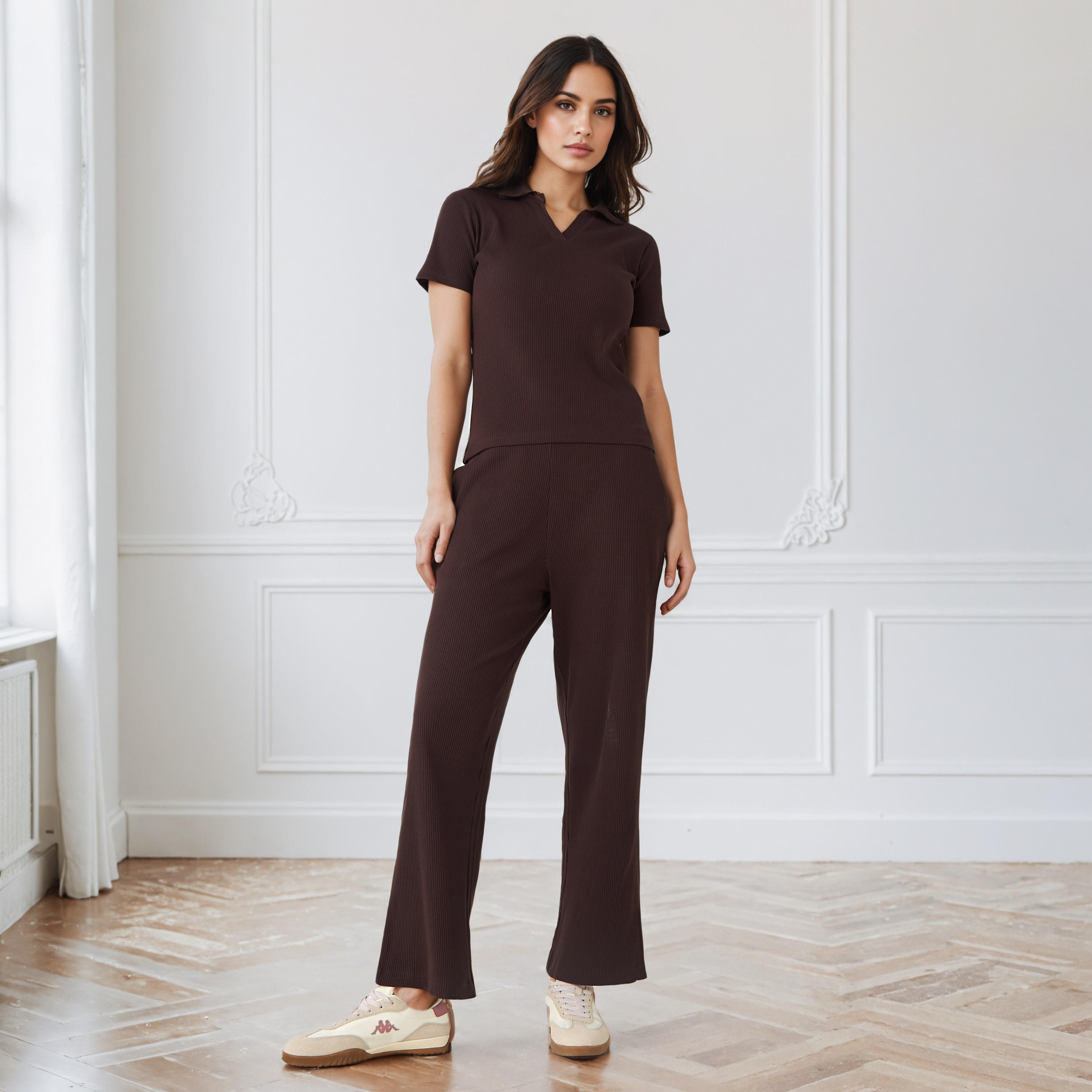 Ribbed Collared Polo T-shirt-women-clothing-tshirts-image-2