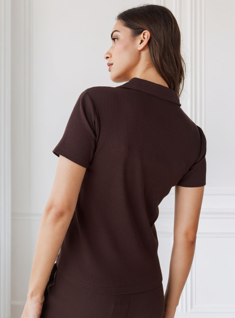 Ribbed Collared Polo T-shirt-women-clothing-tshirts-image-4