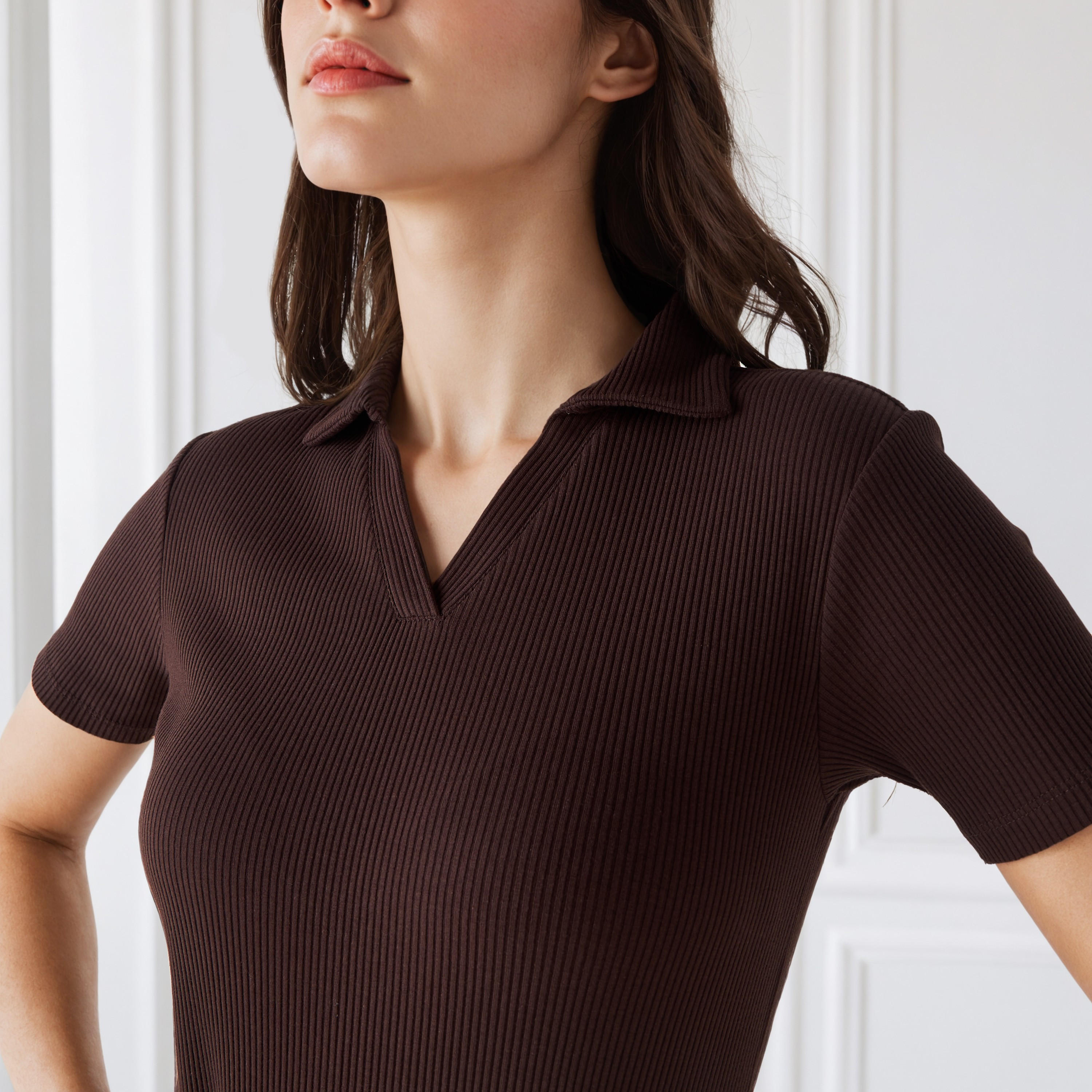 Ribbed Collared Polo T-shirt-women-clothing-tshirts-image-5