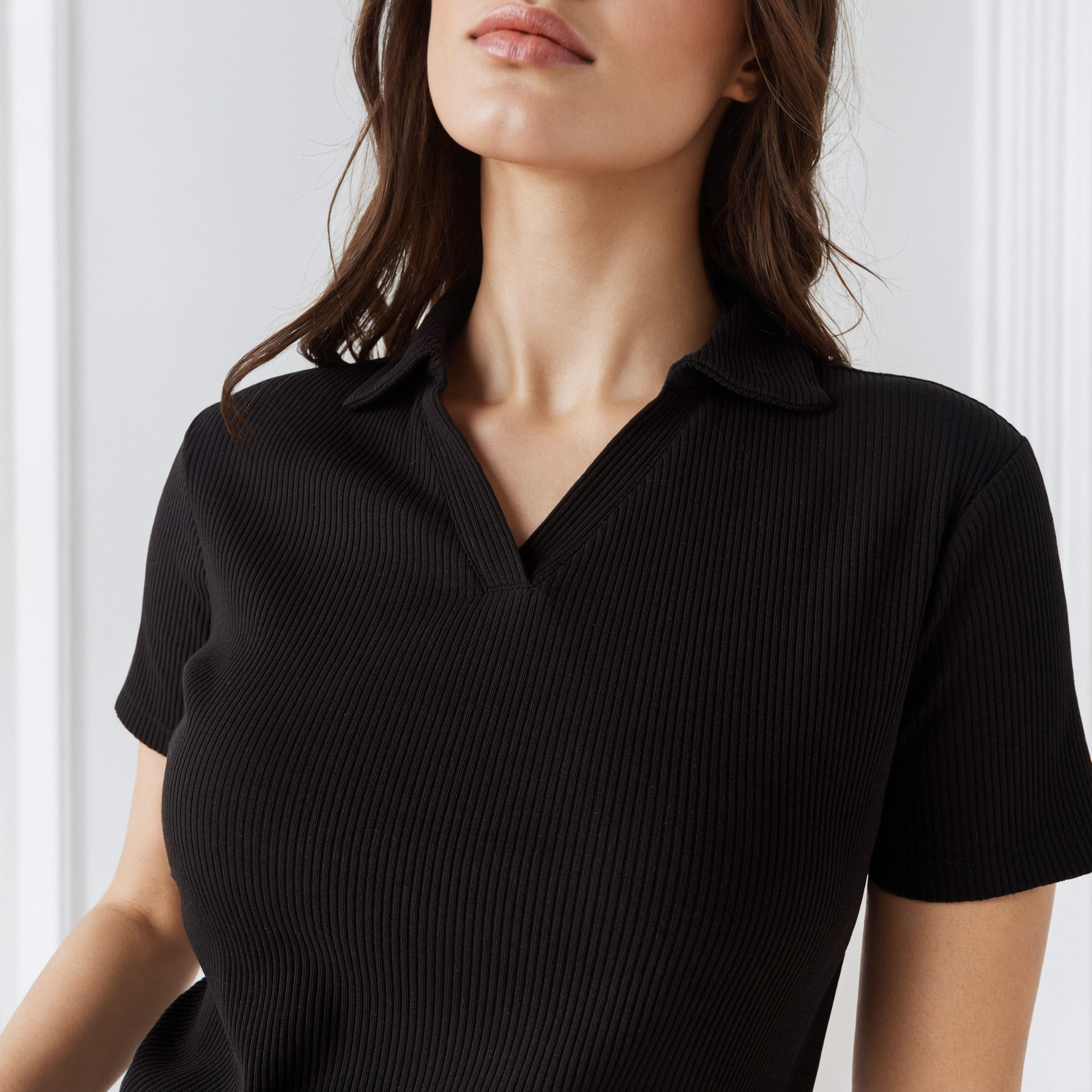 تيشيرت بولو مضلع بياقة-women-clothing-tshirts-image-1