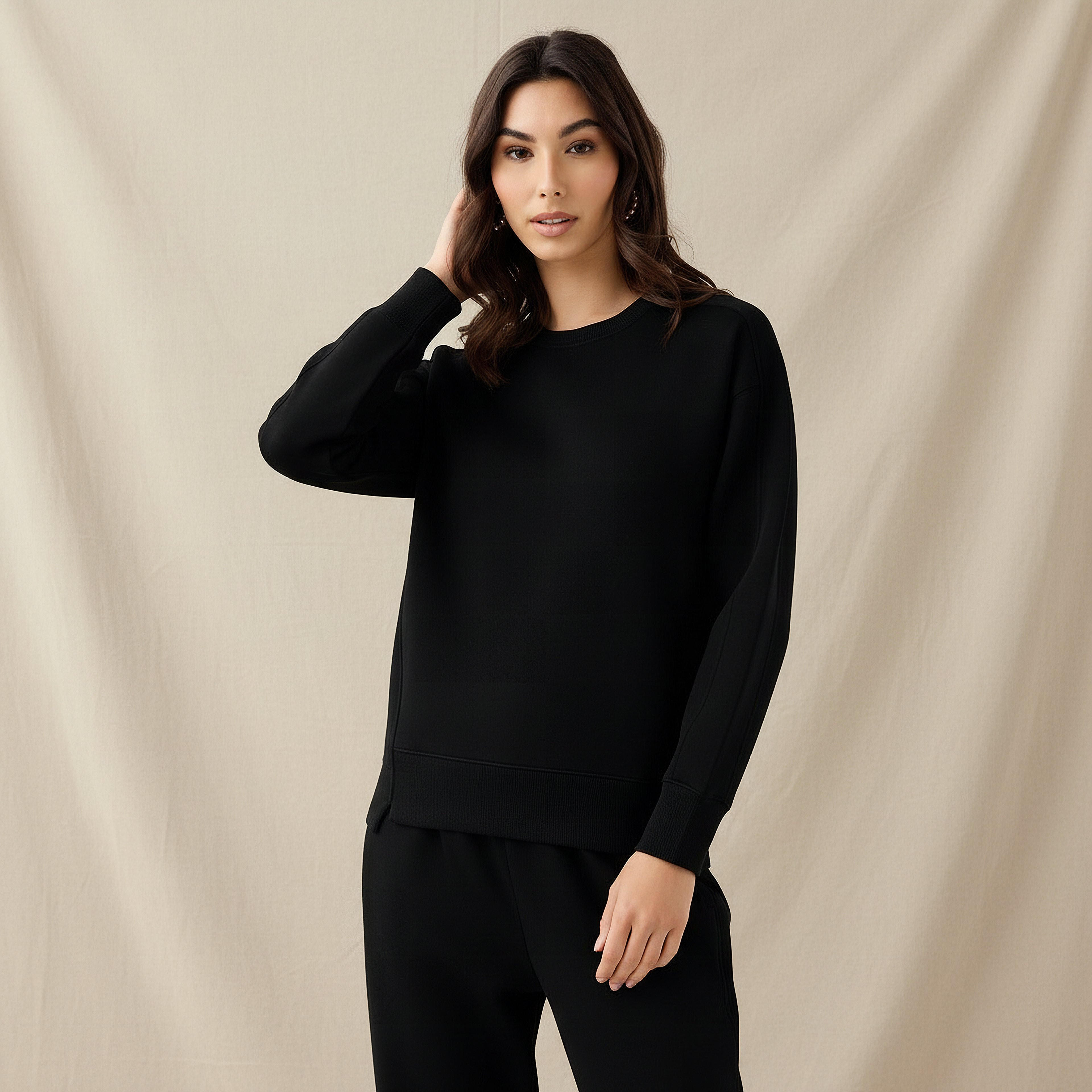 Relaxed Fit Sweatshirt with Cut and Sew-women-winterwear-hoodiesandsweatshirts-sweatshirts-image-1
