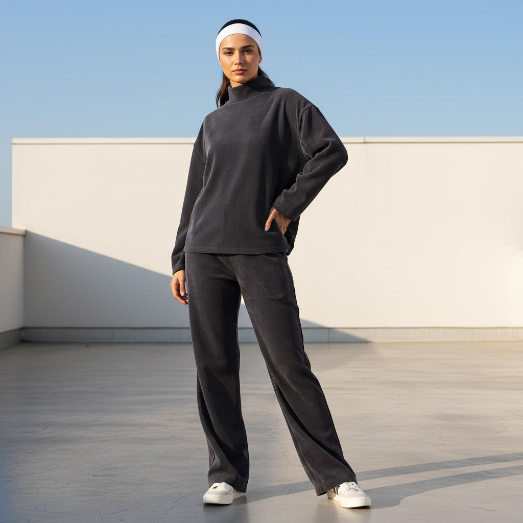 بلوزة بقصة عادية وياقة عالية-women-clothing-coordsets-image-4