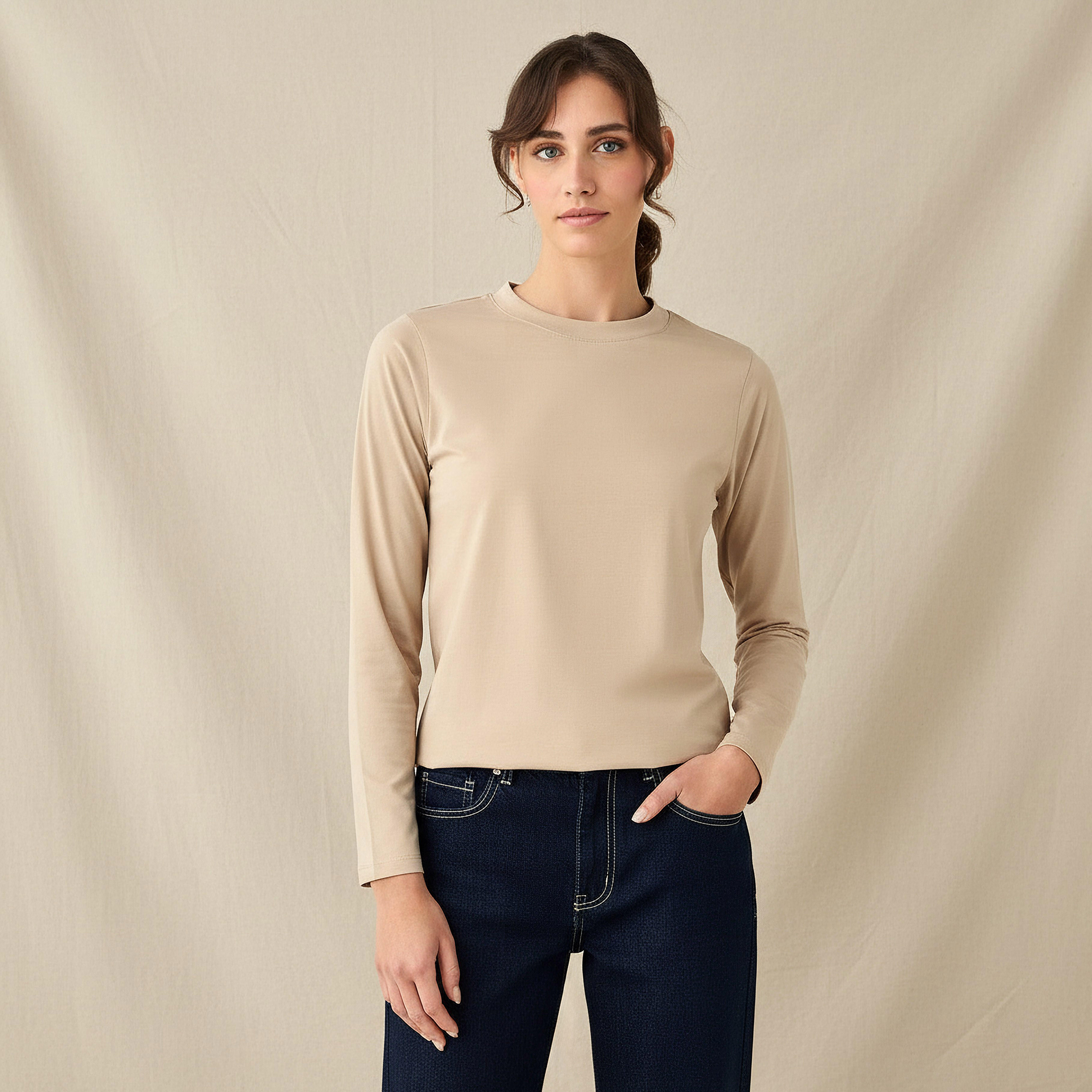 Regular Fit Longline T-shirt with Slit Detail-women-clothing-tshirts-image-1