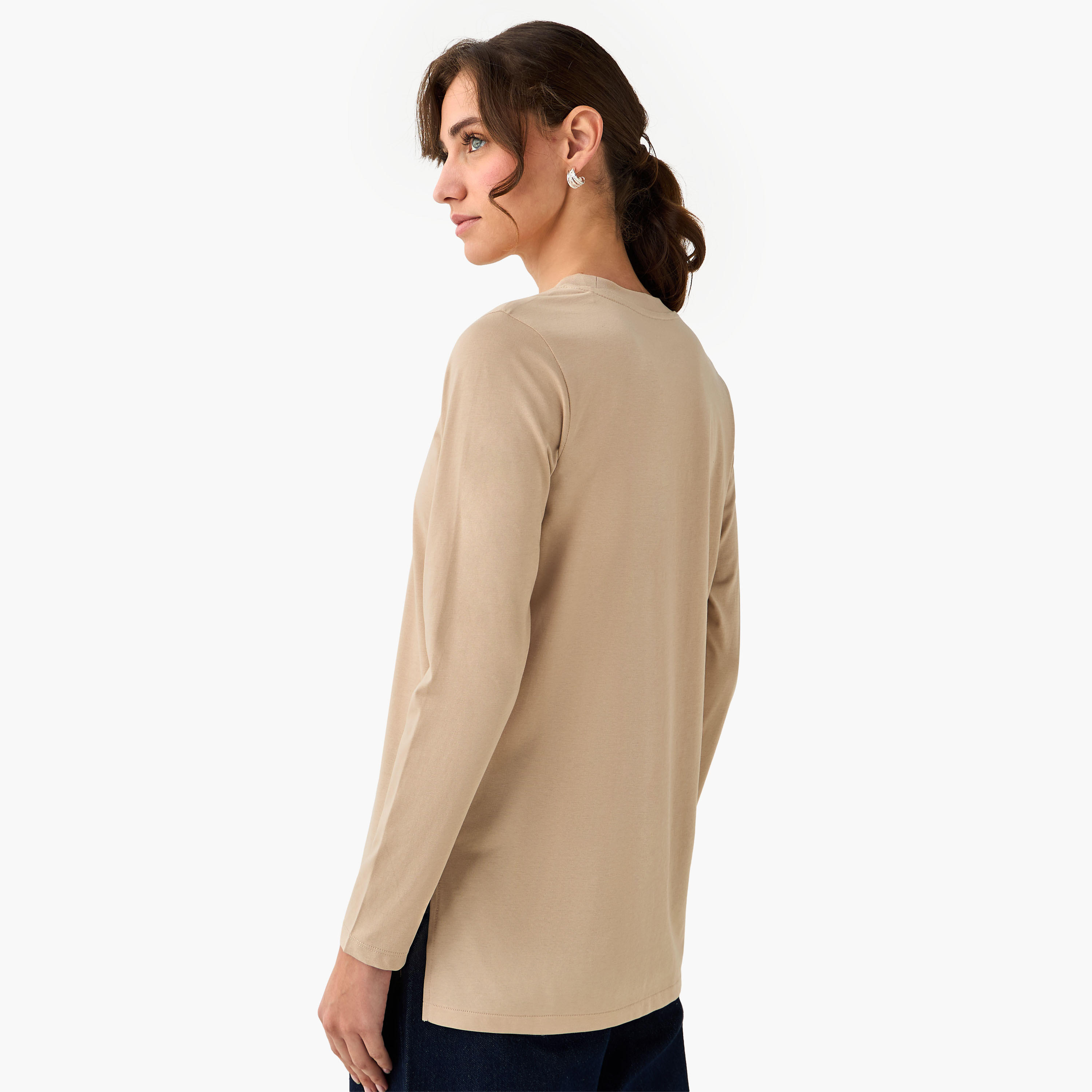 Regular Fit Longline T-shirt with Slit Detail-women-clothing-tshirts-image-3