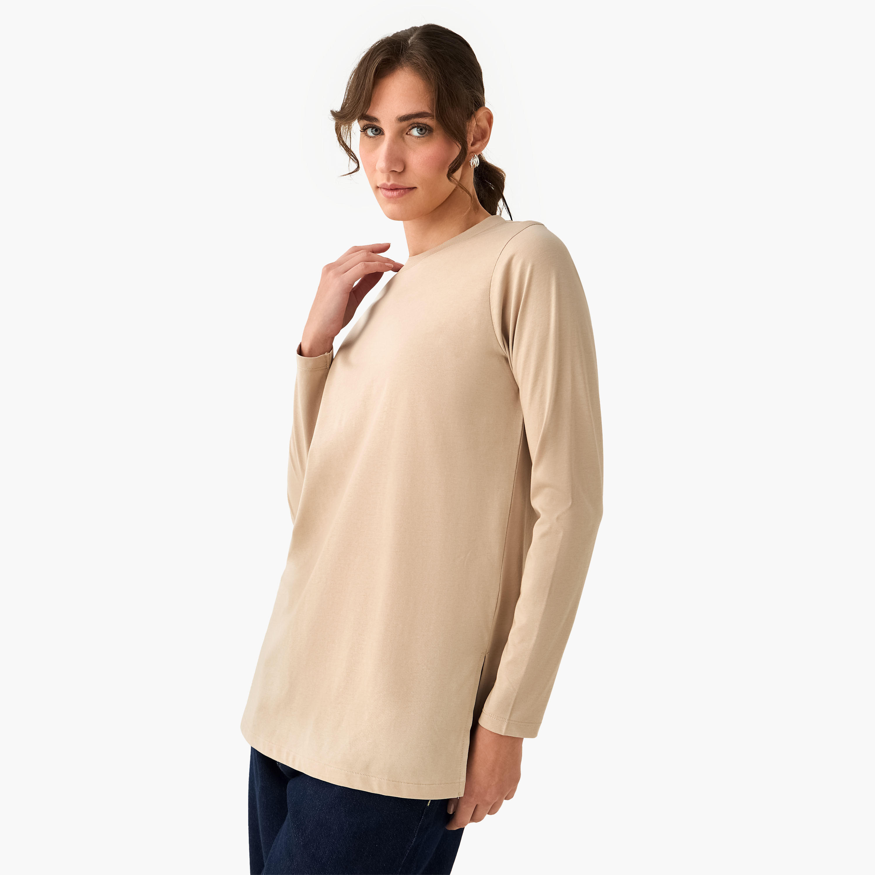 Regular Fit Longline T-shirt with Slit Detail-women-clothing-tshirts-image-6