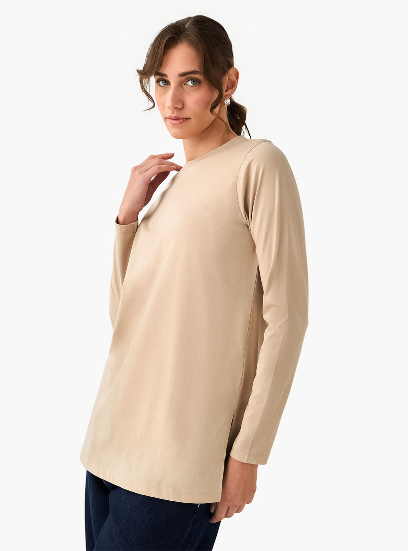 Regular Fit Longline T-shirt with Slit Detail-women-clothing-tshirts-image-6