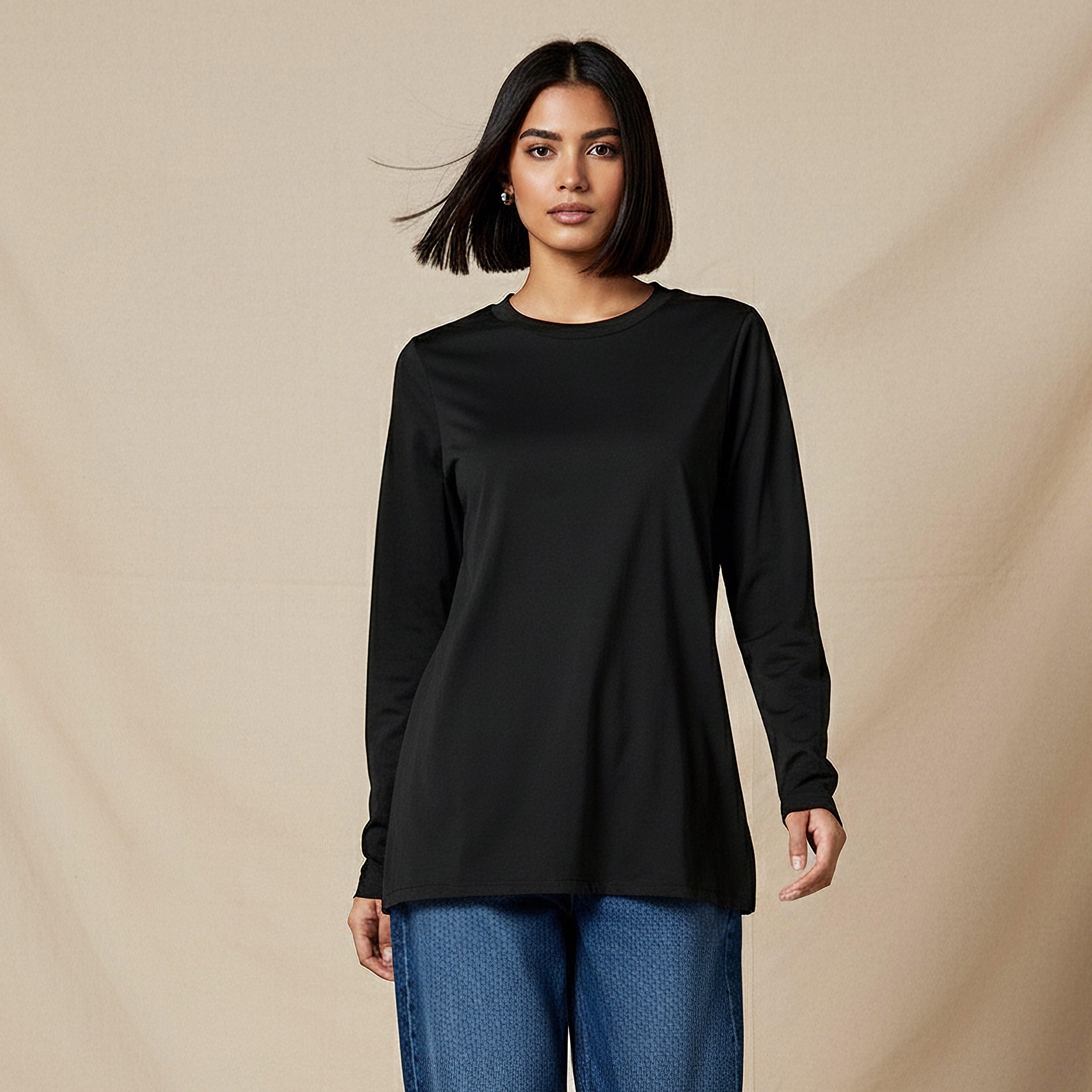Regular Fit Longline T-shirt with Slit Detail-women-clothing-tshirts-image-1