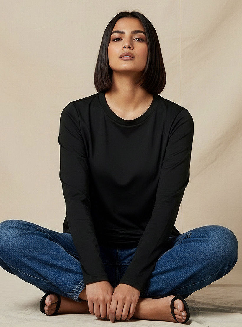 Regular Fit Longline T-shirt with Slit Detail-women-clothing-tshirts-image-5
