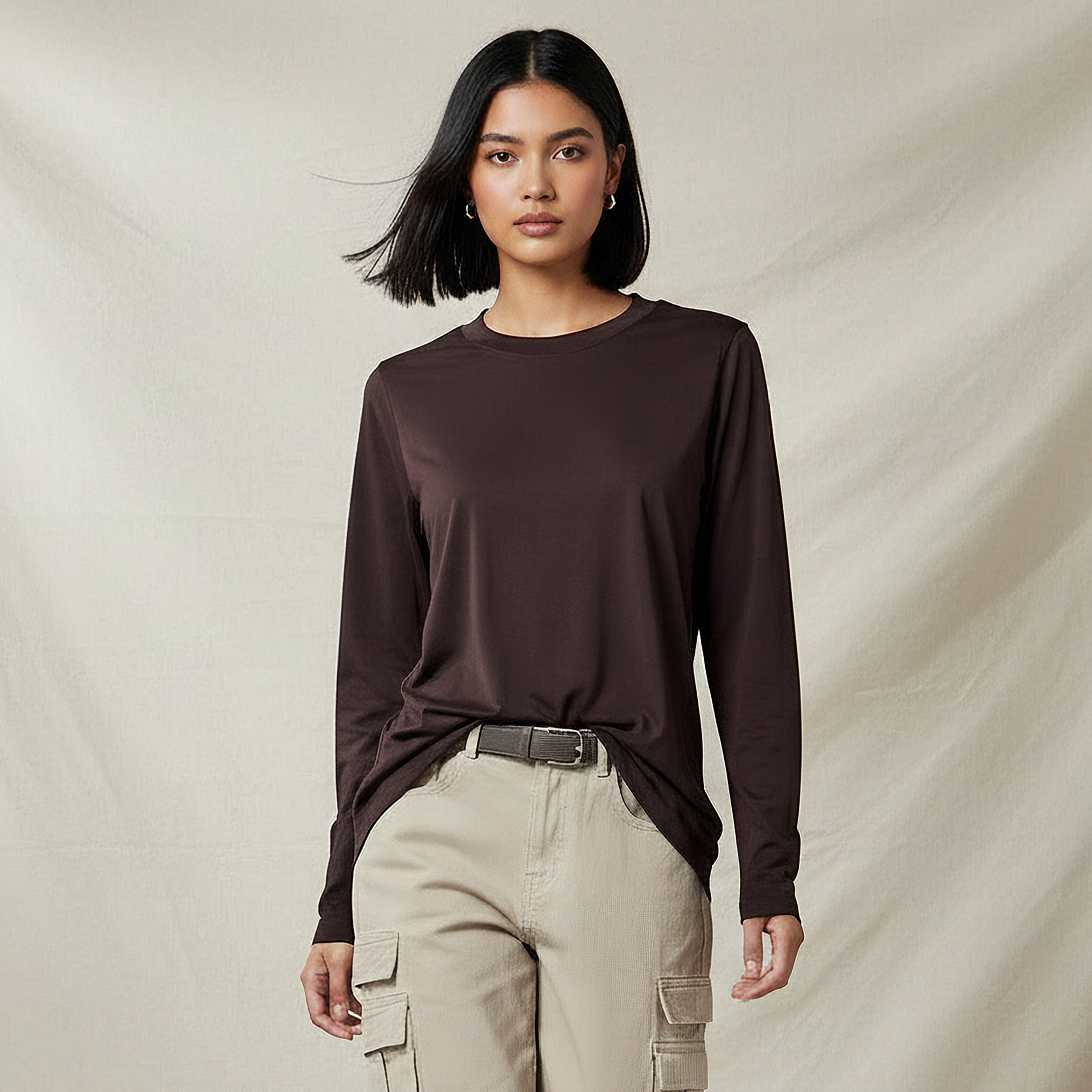 تيشيرت طويل بقصة عادية وتفاصيل فتحة-women-clothing-tshirts-image-6