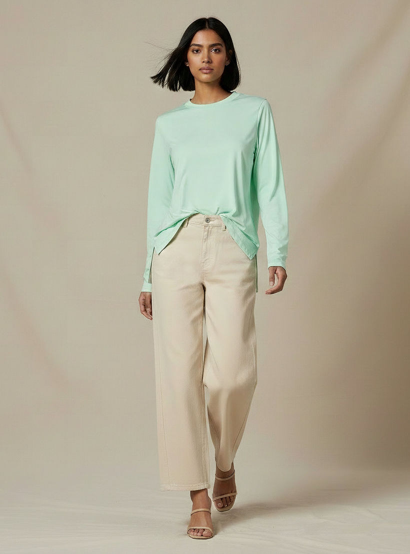 تيشيرت طويل بقصة عادية وتفاصيل فتحة-women-clothing-tshirts-image-2
