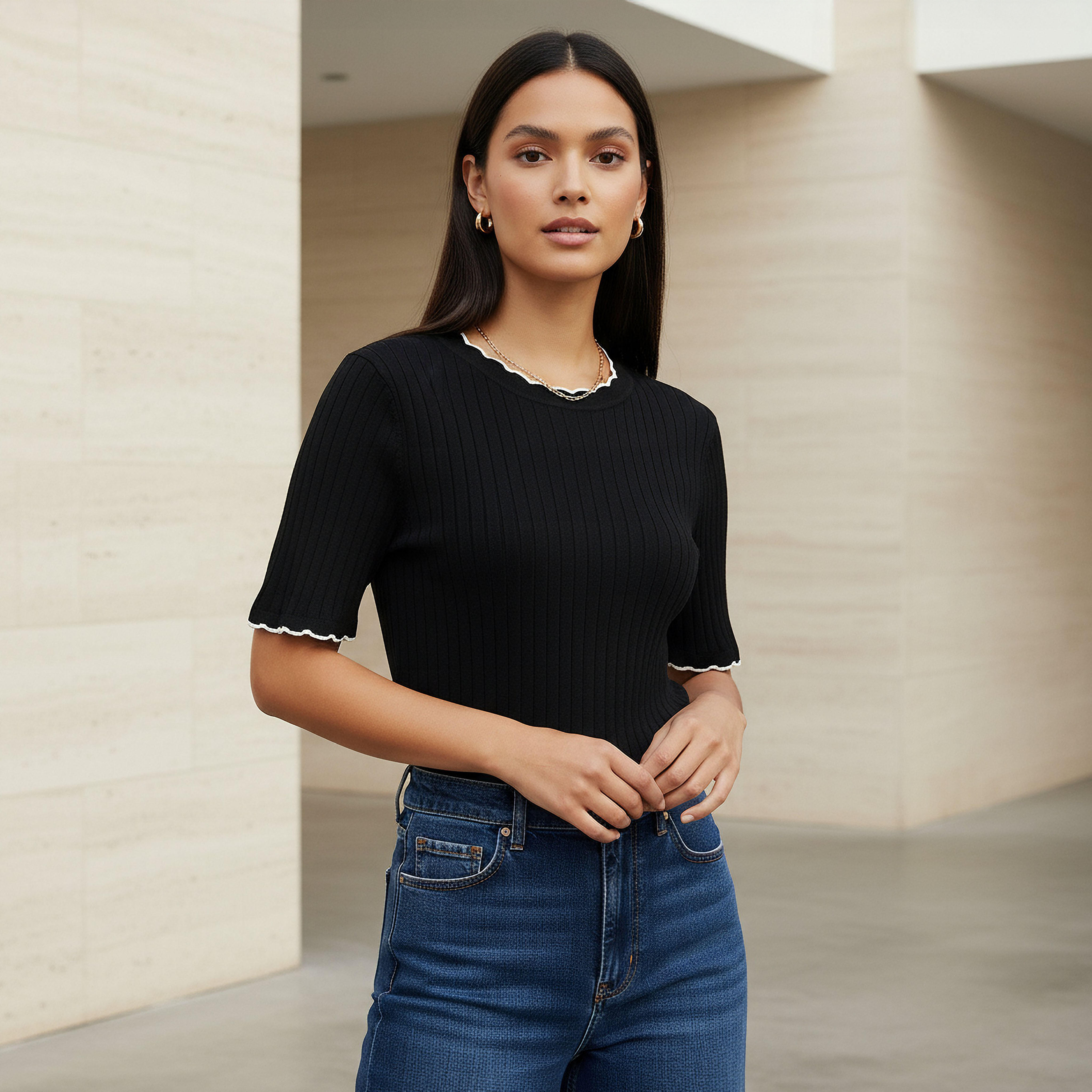 كنزة مضلعة بياقة صدفية-women-clothing-cardigansandjumpers-jumpers-image-5