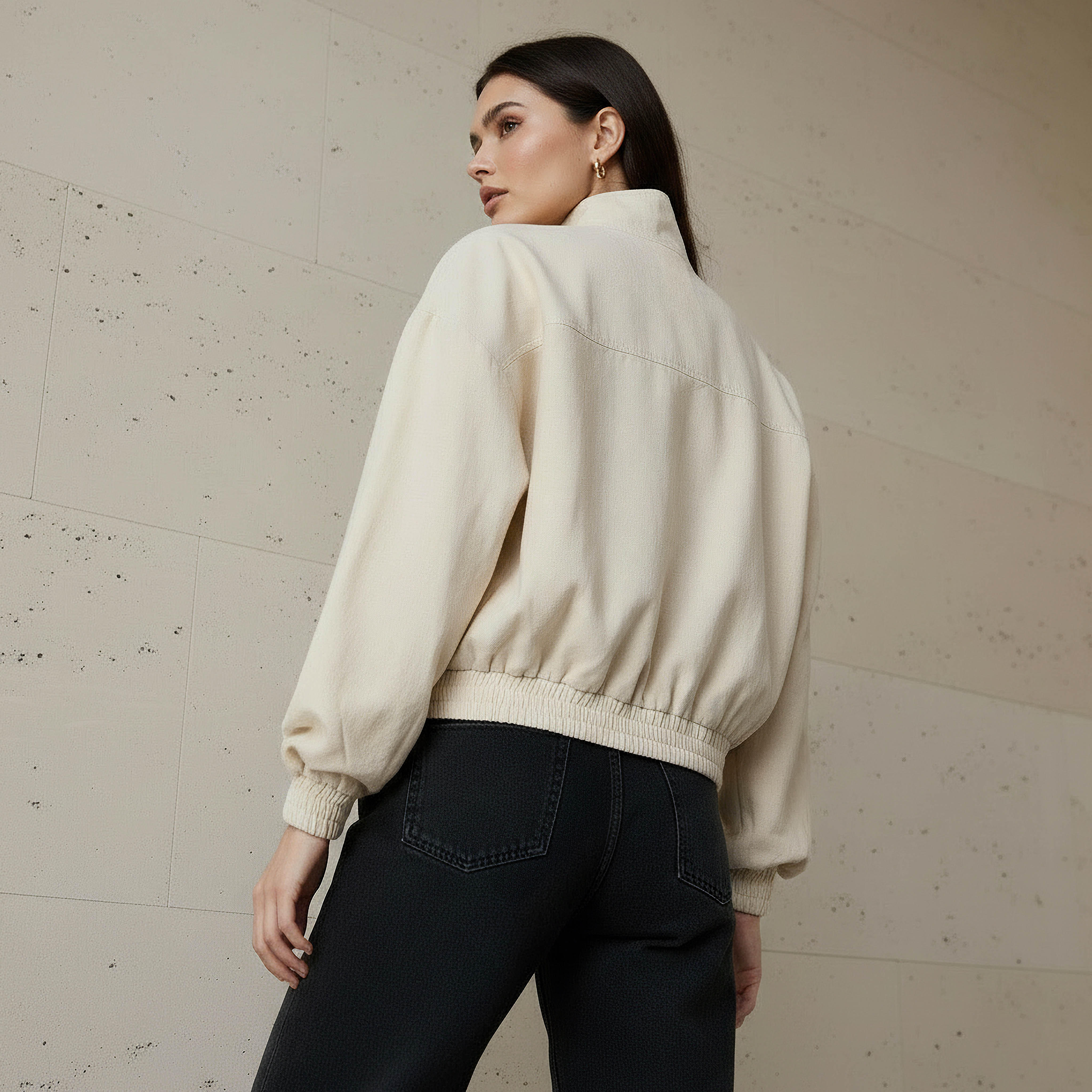 جاكيت بومبر متعدد الاستخدامات من مزيج الكتان بياقة عالية-women-winterwear-coatsandjackets-jackets-image-2