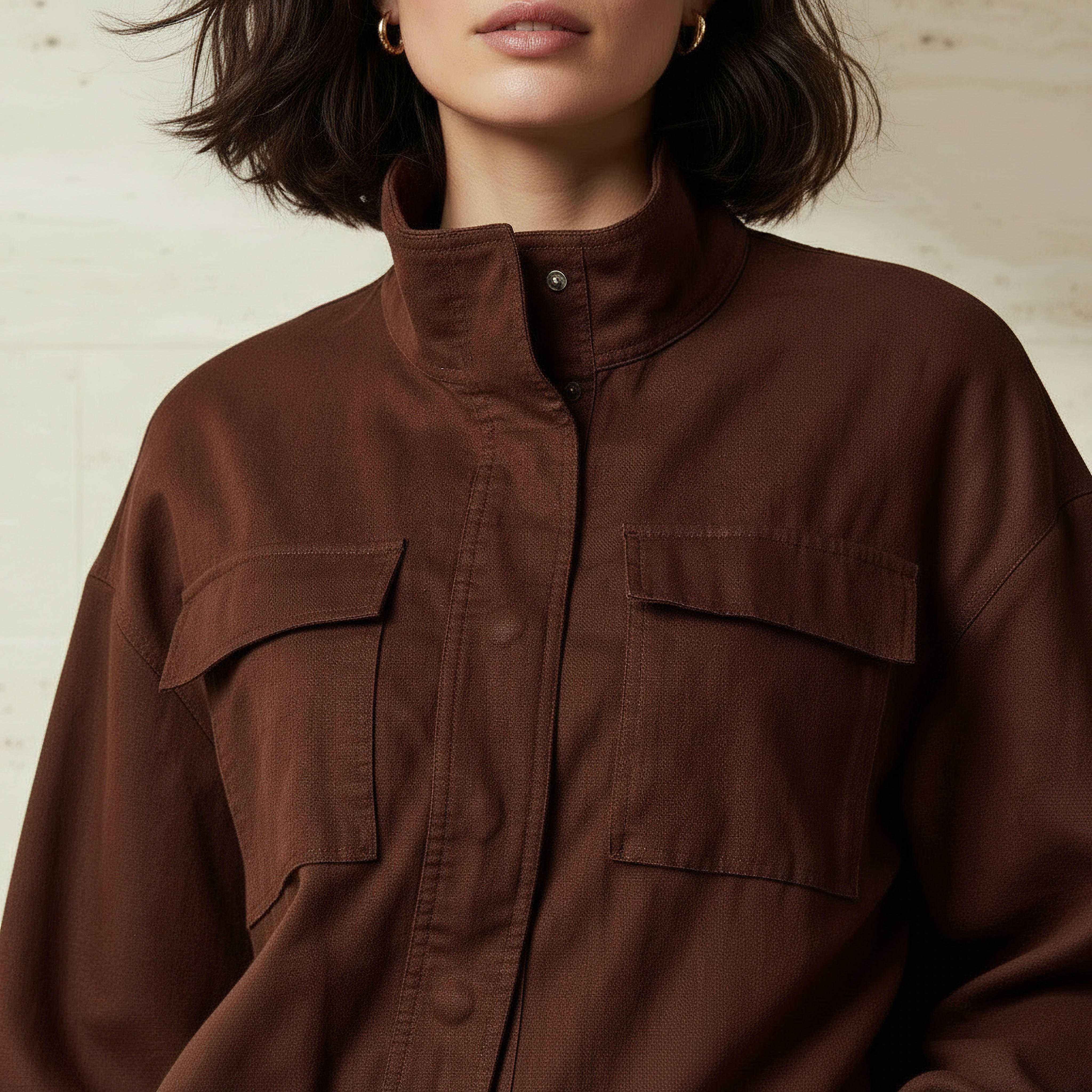 Linen Blend Utility Bomber Jacket with High Neck-women-winterwear-coatsandjackets-jackets-image-4