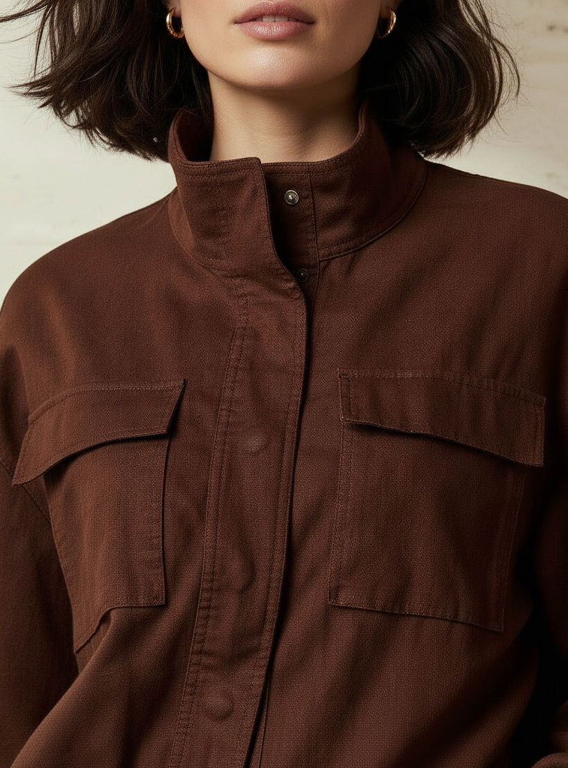 Linen Blend Utility Bomber Jacket with High Neck-women-winterwear-coatsandjackets-jackets-image-4