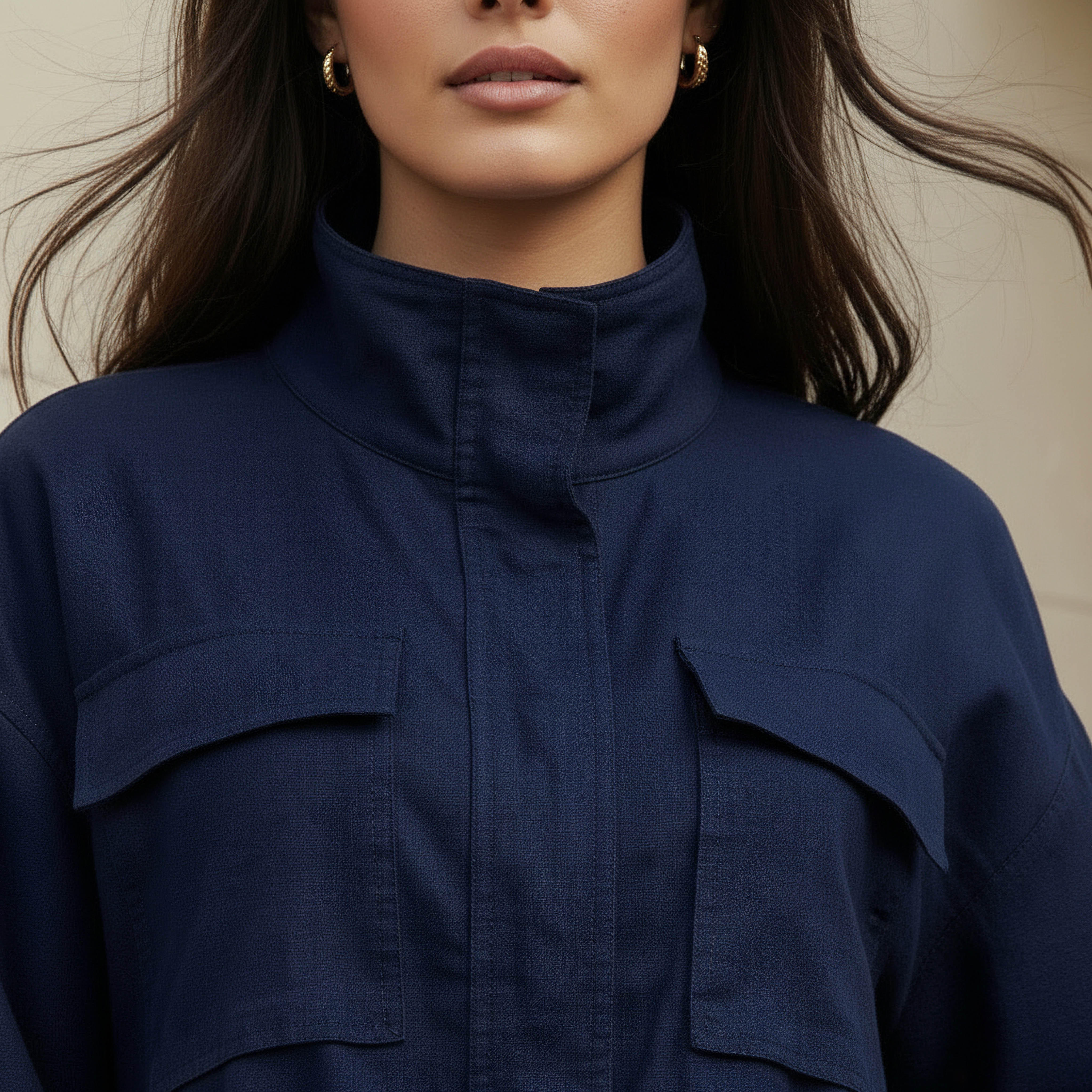 جاكيت بومبر متعدد الاستخدامات من مزيج الكتان بياقة عالية-women-winterwear-coatsandjackets-jackets-image-1