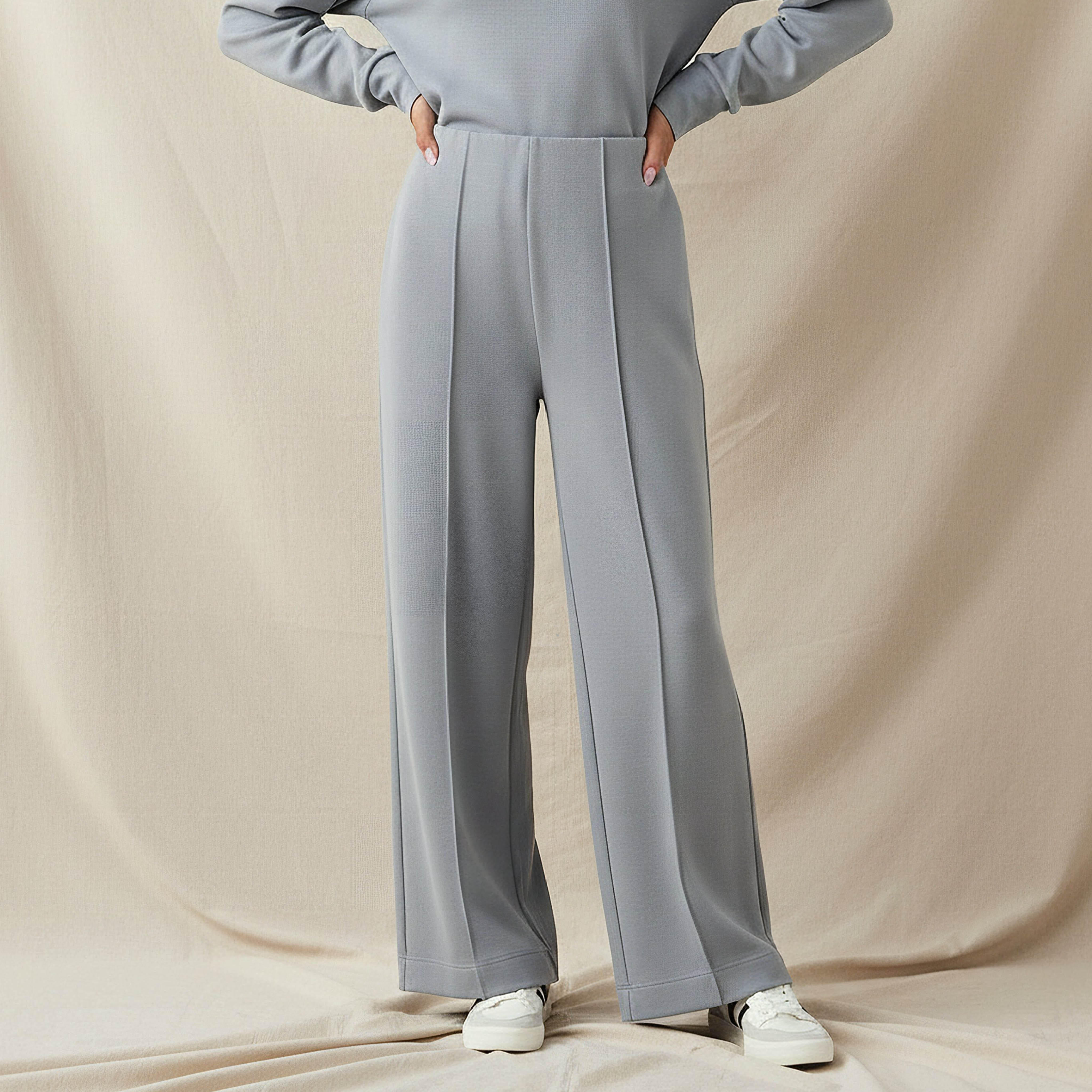 بنطلون واسع الساقين وخصر مرن بملمس ناعم بتفاصيل بينتوك وقصّة عادية-women-clothing-bottoms-joggers-image-1