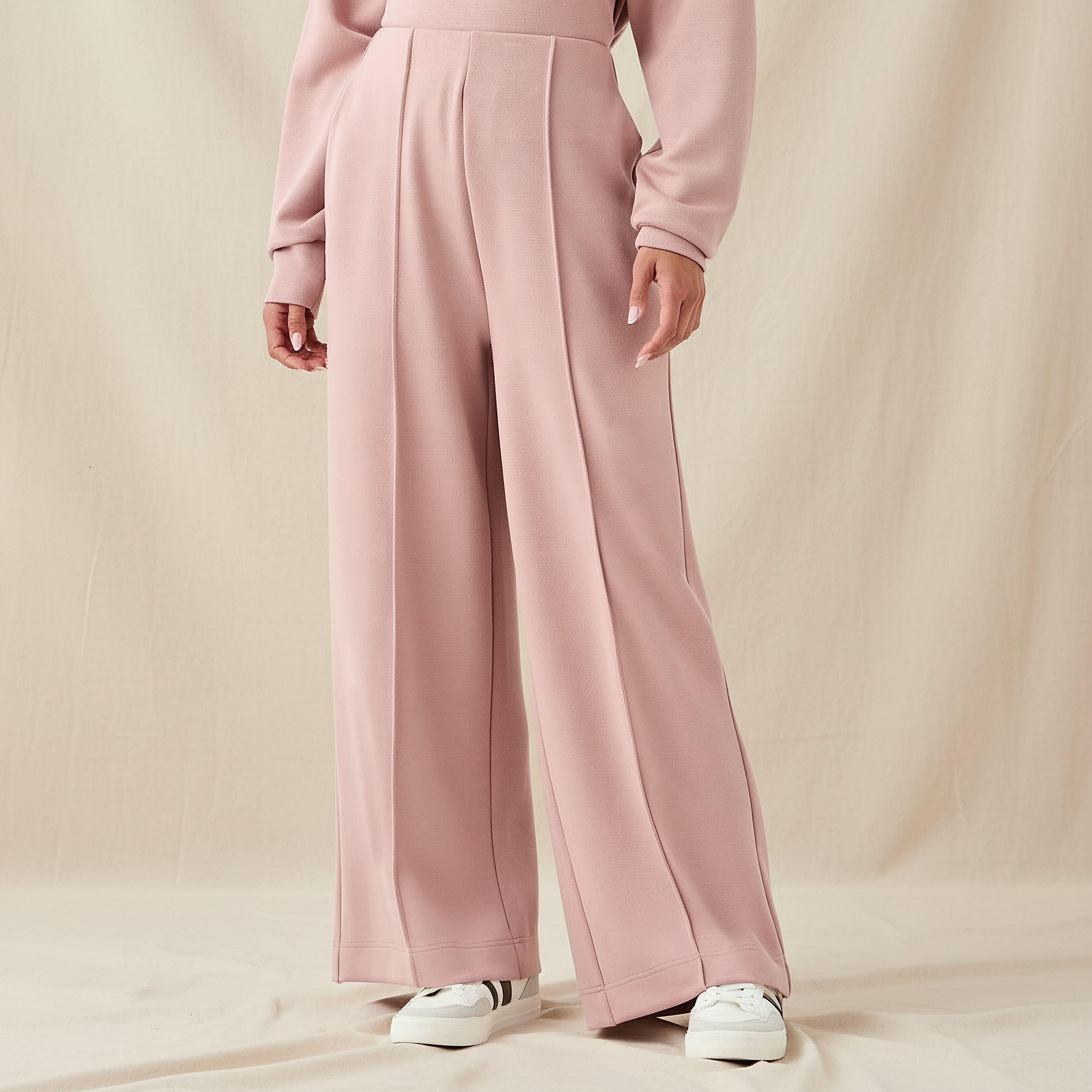 Regular Fit Flexi Waist Soft Touch Wide Leg Pants with Pintuck Detail-women-clothing-bottoms-joggers-image-1