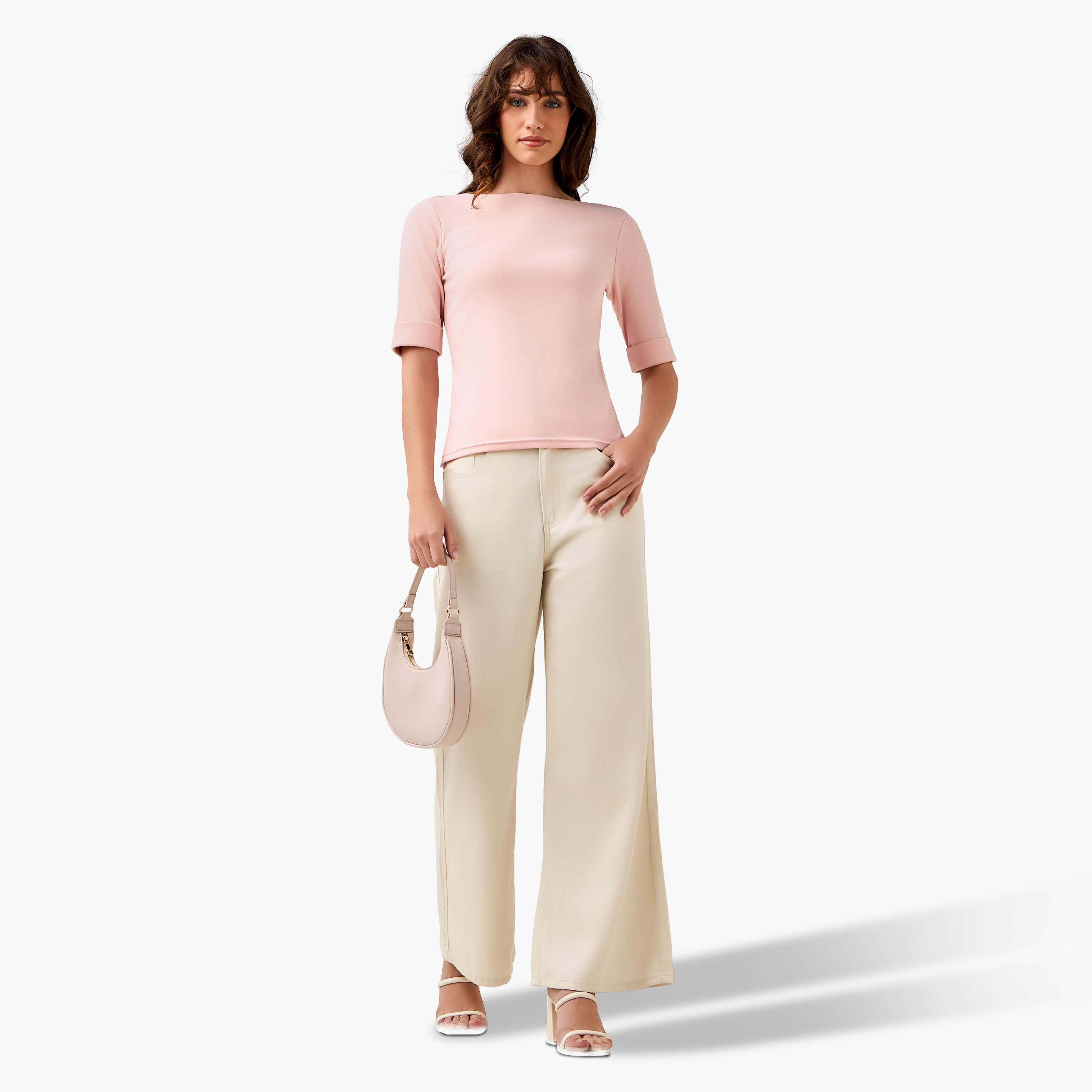 Regular Fit T-shirt with Boat Neck-women-clothing-tshirts-image-3