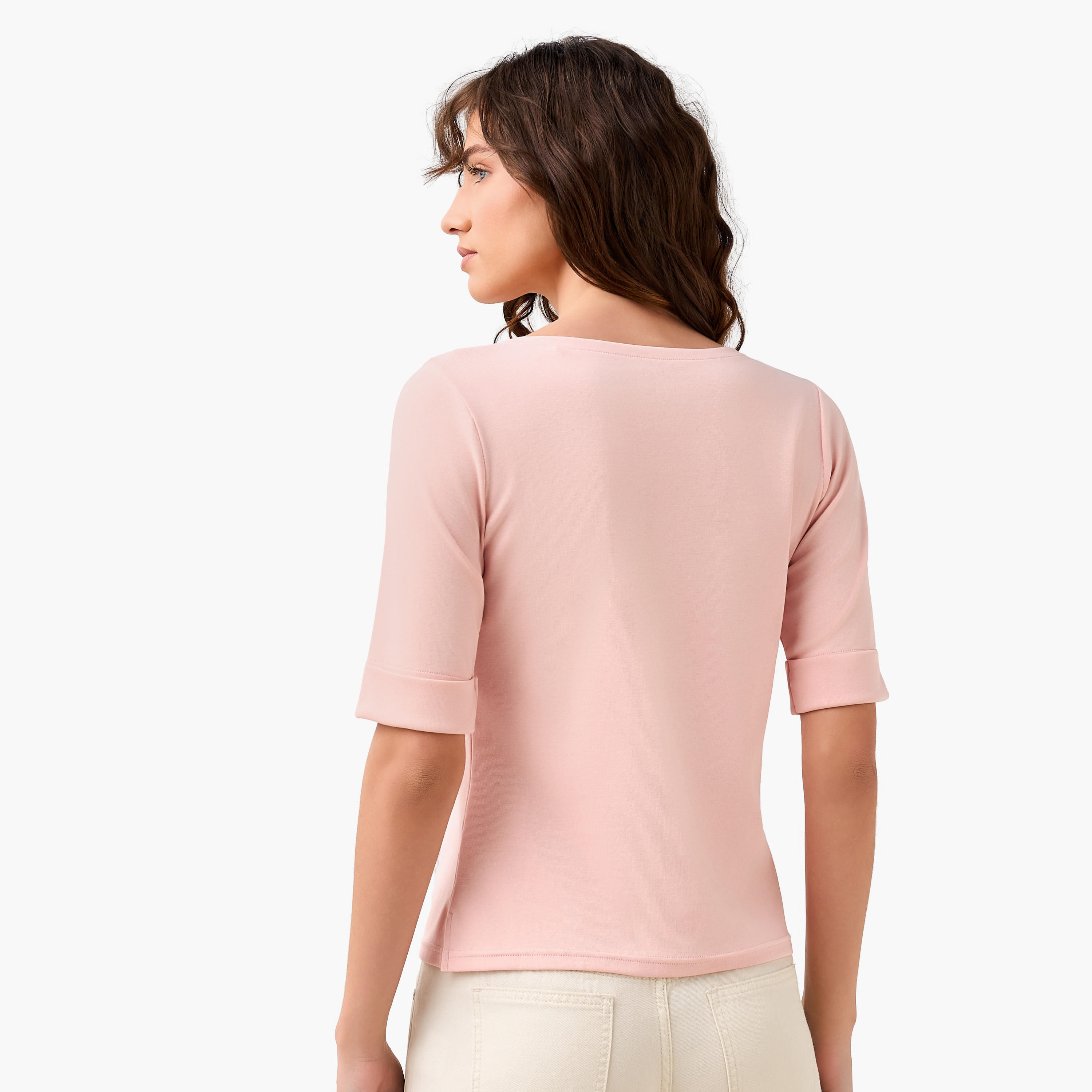Regular Fit T-shirt with Boat Neck-women-clothing-tshirts-image-5
