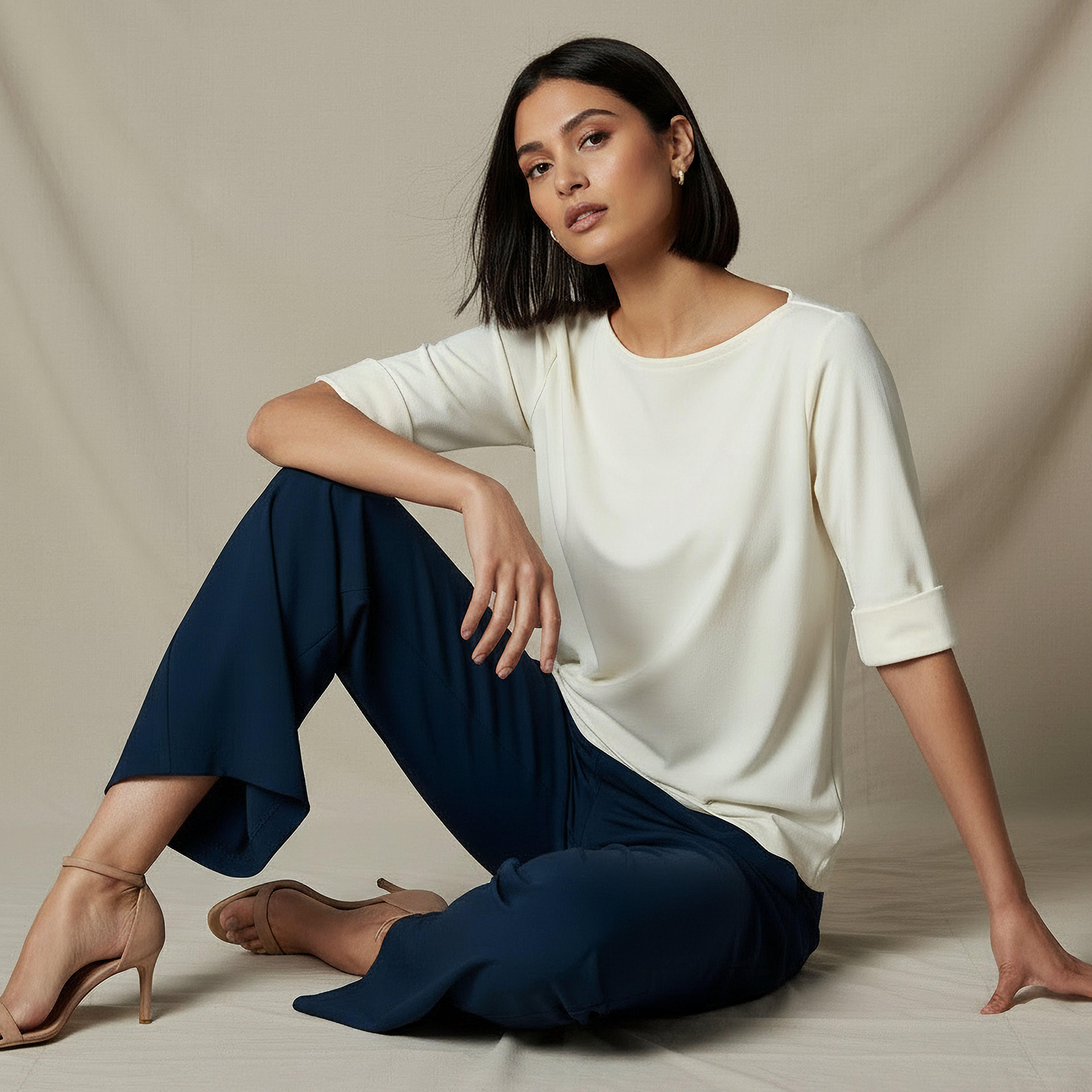 تيشيرت بقصة عادية وياقة قارب-women-clothing-tshirts-image-5