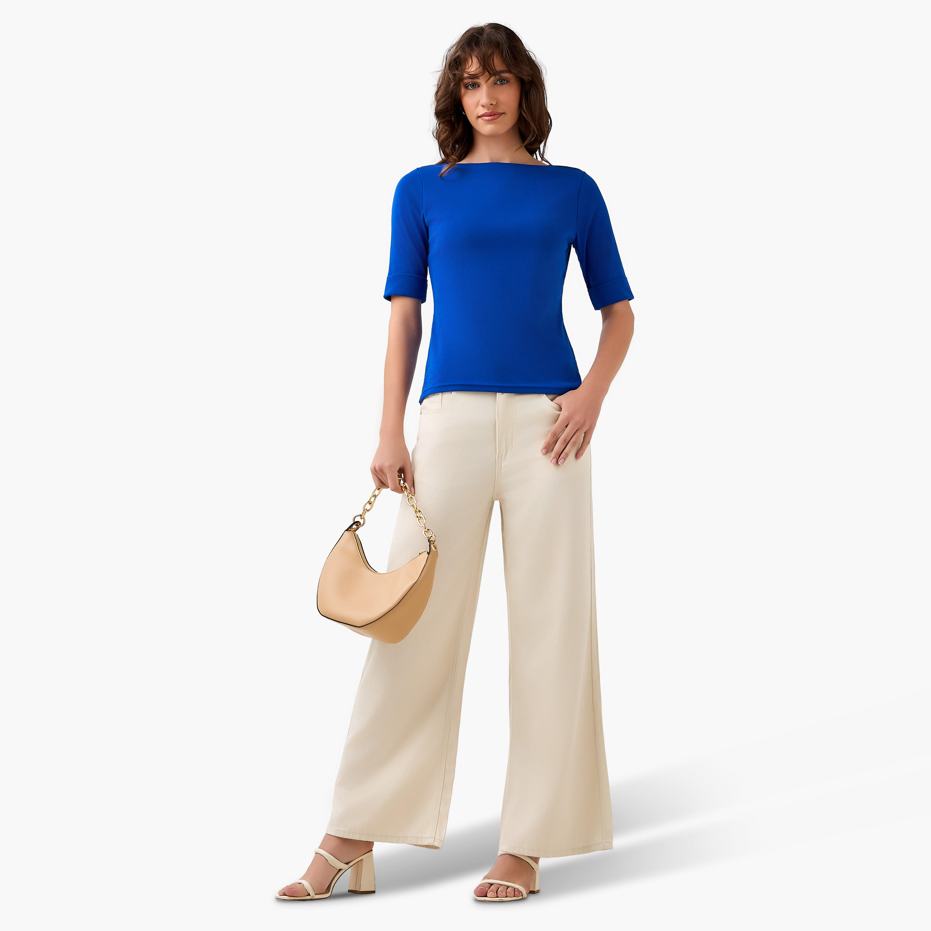 Regular Fit T-shirt with Boat Neck-women-clothing-tshirts-image-3