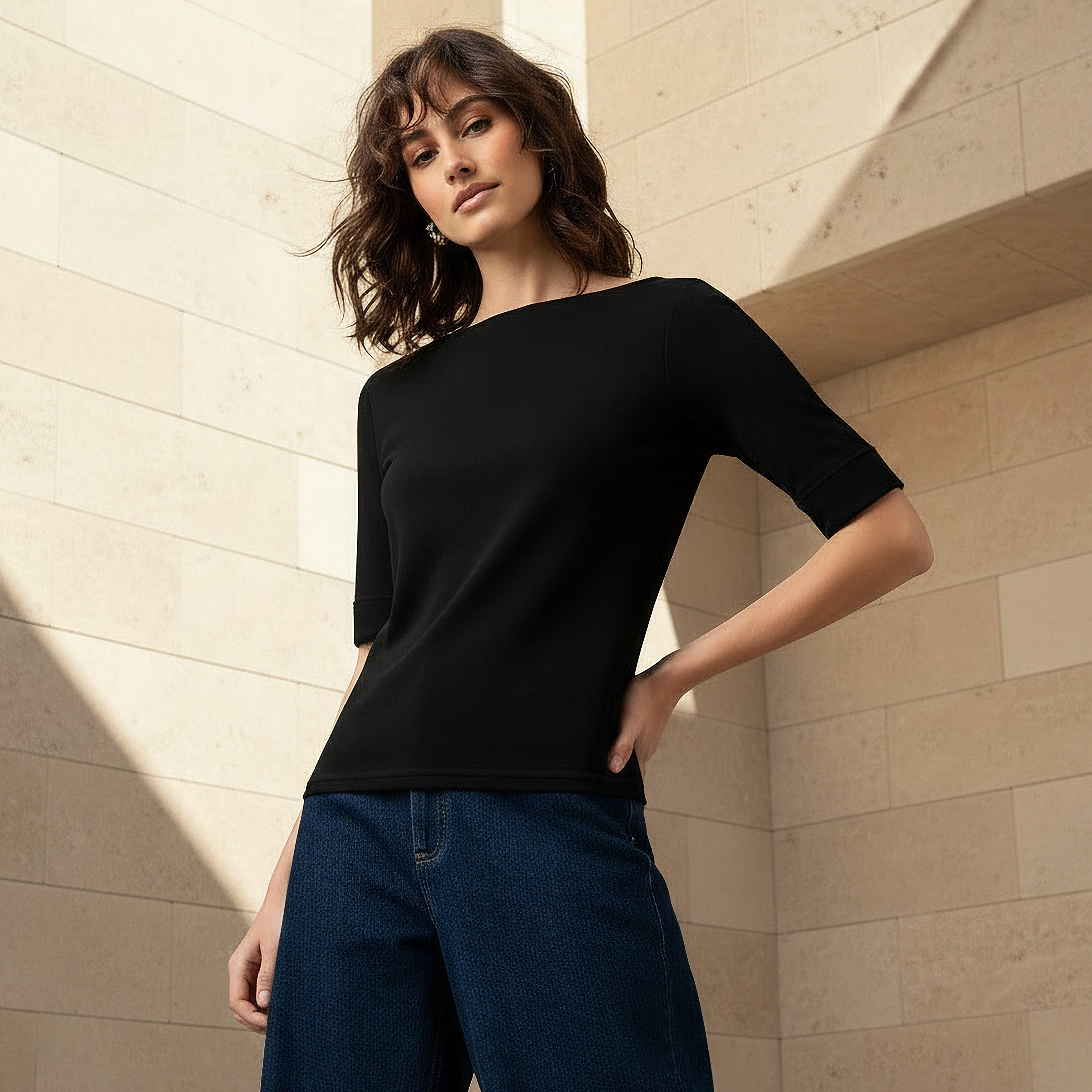 Regular Fit T-shirt with Boat Neck-women-clothing-tshirts-image-1