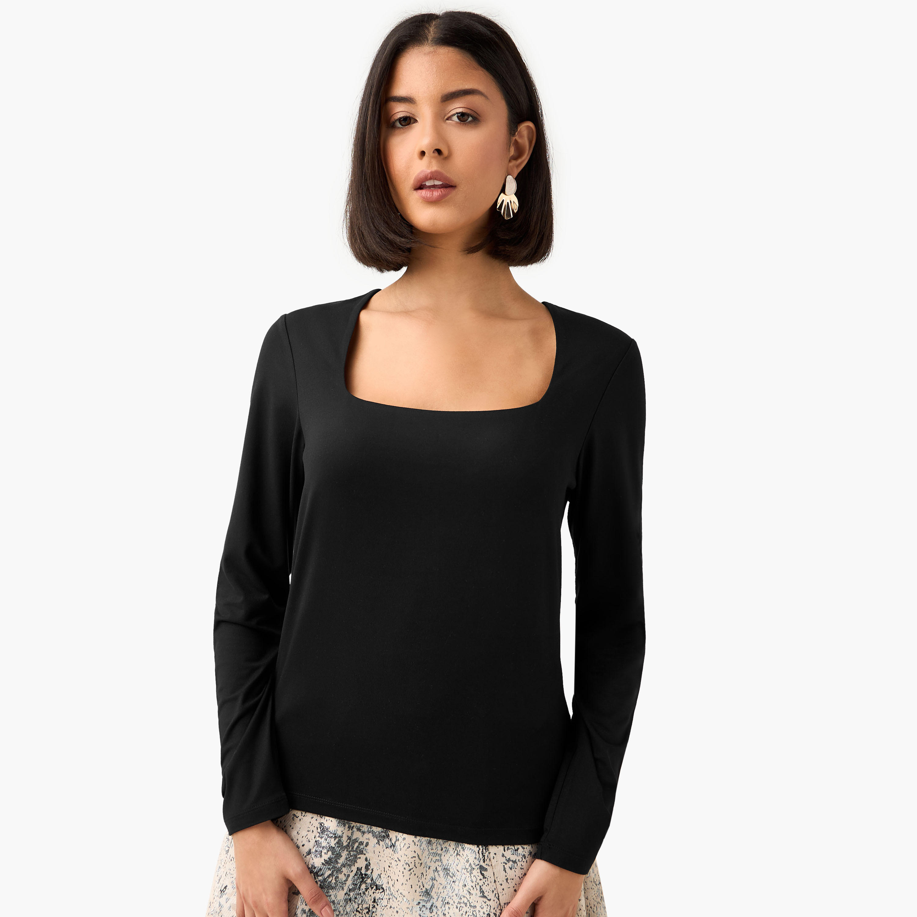 Regular Fit T-shirt with Square Neck-women-clothing-tshirts-image-6