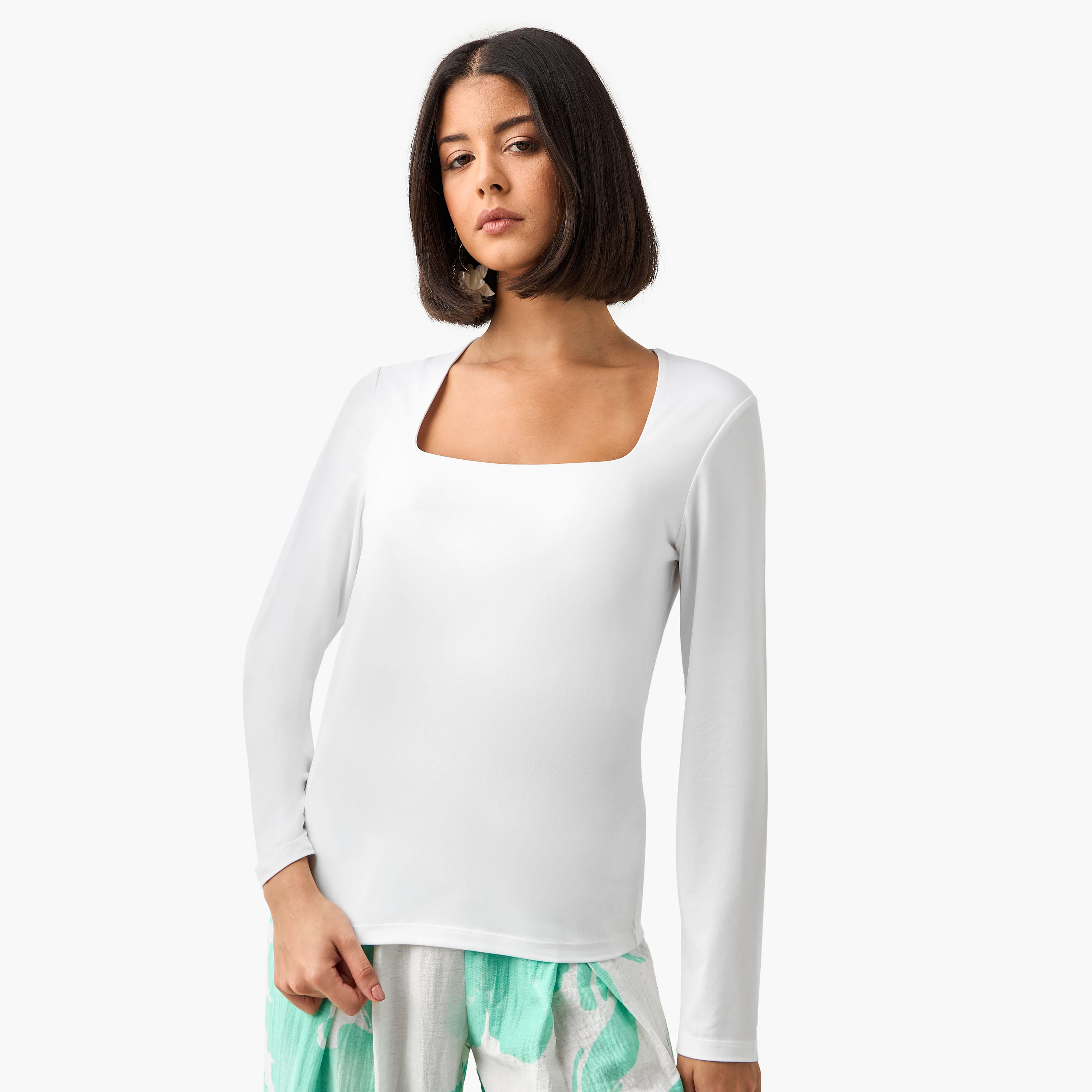 Regular Fit T-shirt with Square Neck-women-clothing-tshirts-image-6