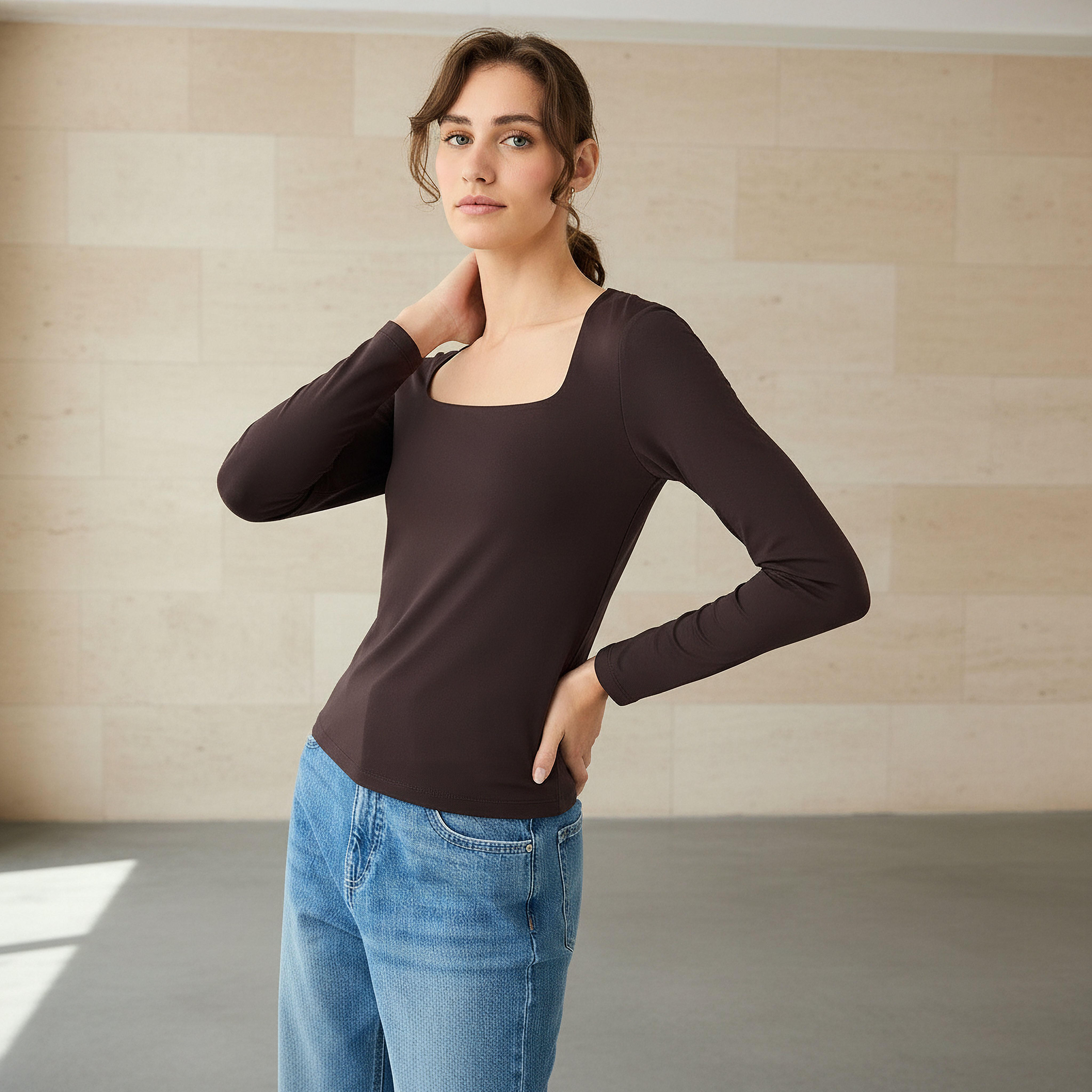 Regular Fit T-shirt with Square Neck-women-clothing-tshirts-image-1